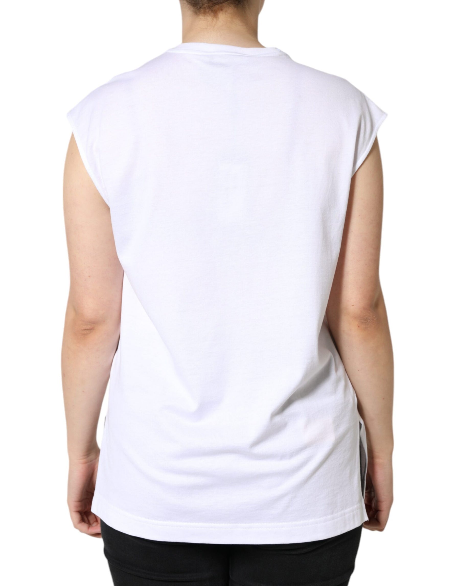 Dolce & Gabbana White Cotton Sleeveless Crew Neck T-shirt | Regal Royce