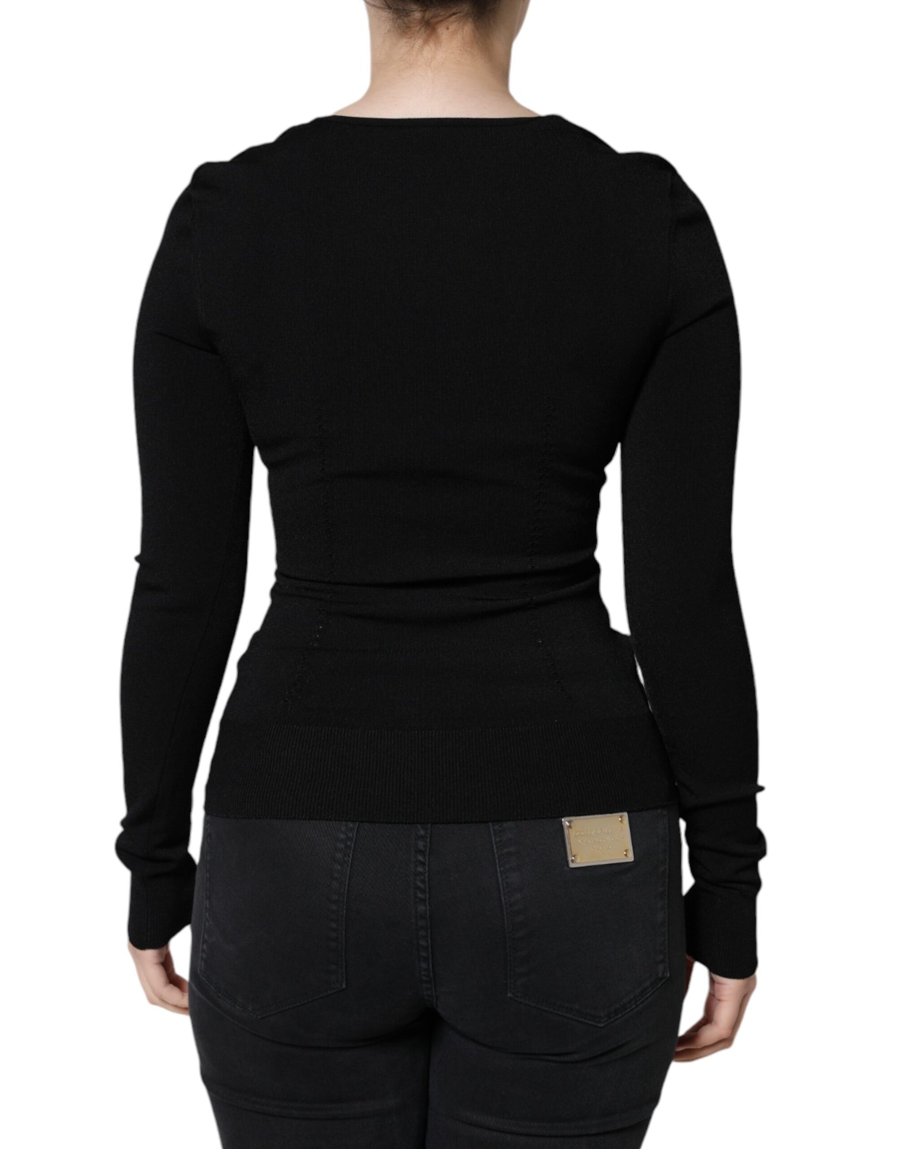 Dolce & Gabbana Black Long Sleeves Blouse Square Neck Top | Regal Royce