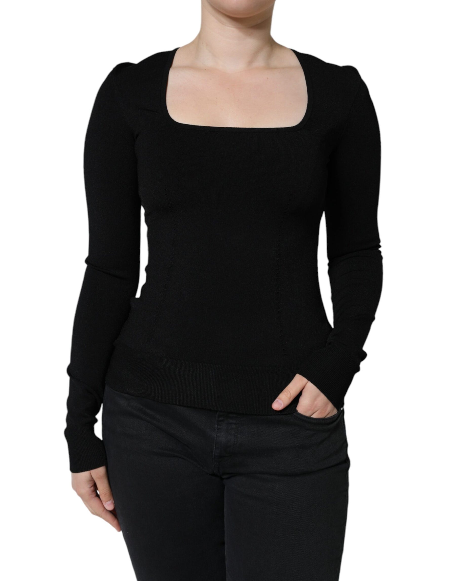 Dolce & Gabbana Black Long Sleeves Blouse Square Neck Top | Regal Royce
