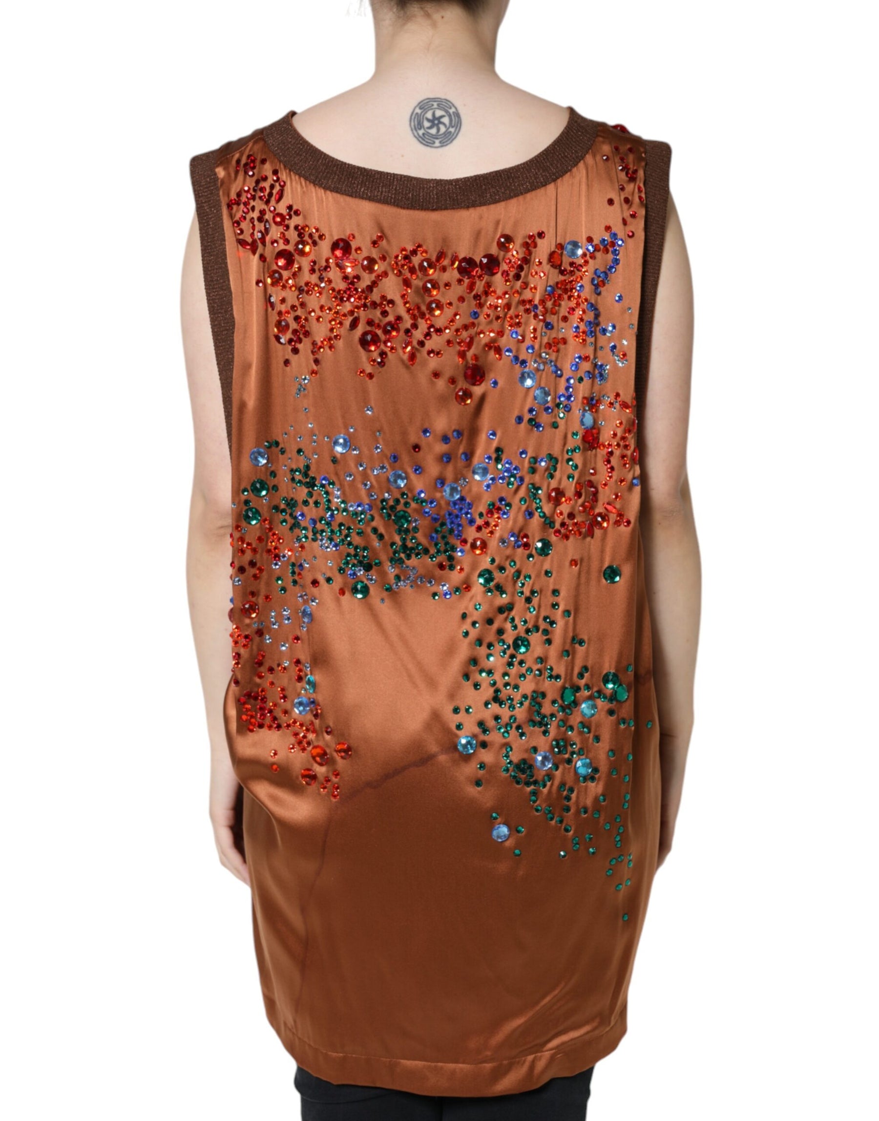 Dolce & Gabbana Brown Crystal Embellished Sleeveless Tank Top | Regal Royce