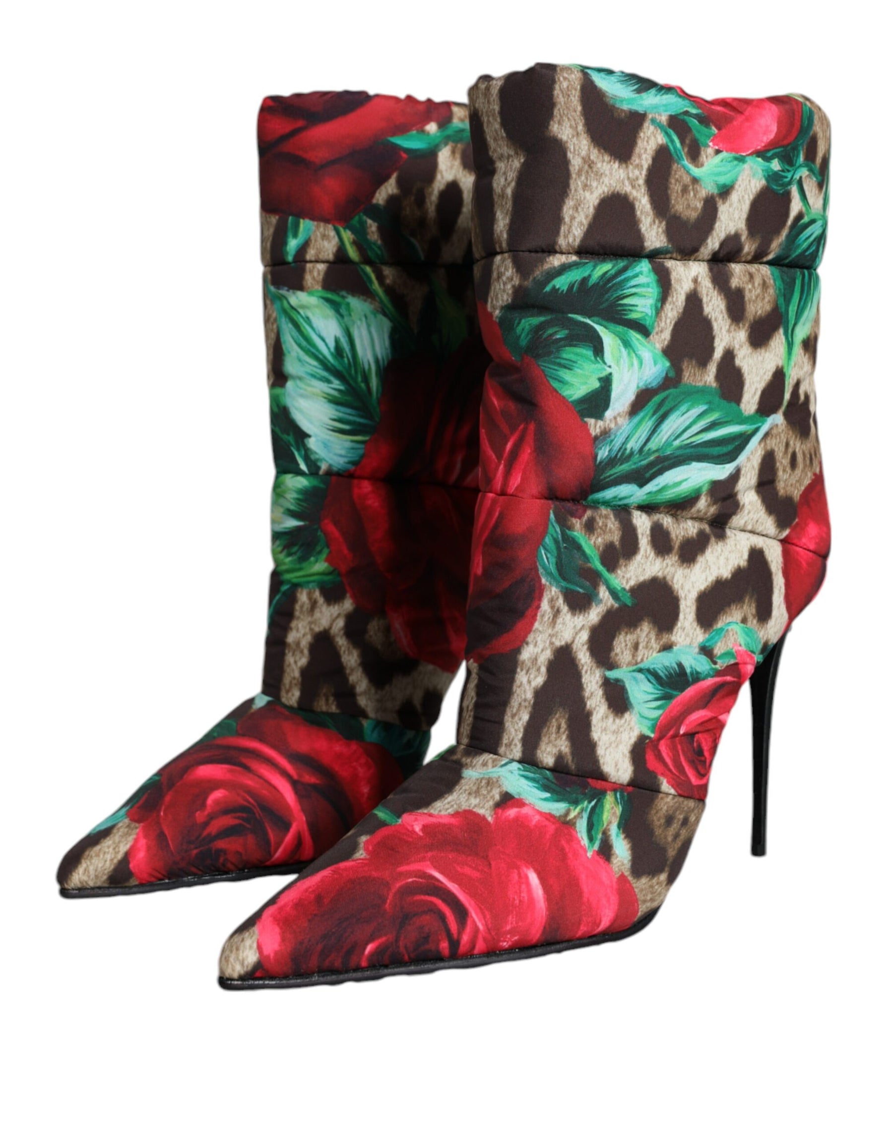 Dolce & Gabbana Multicolor Leopard Rose Mid Calf Boots Shoes | Regal Royce