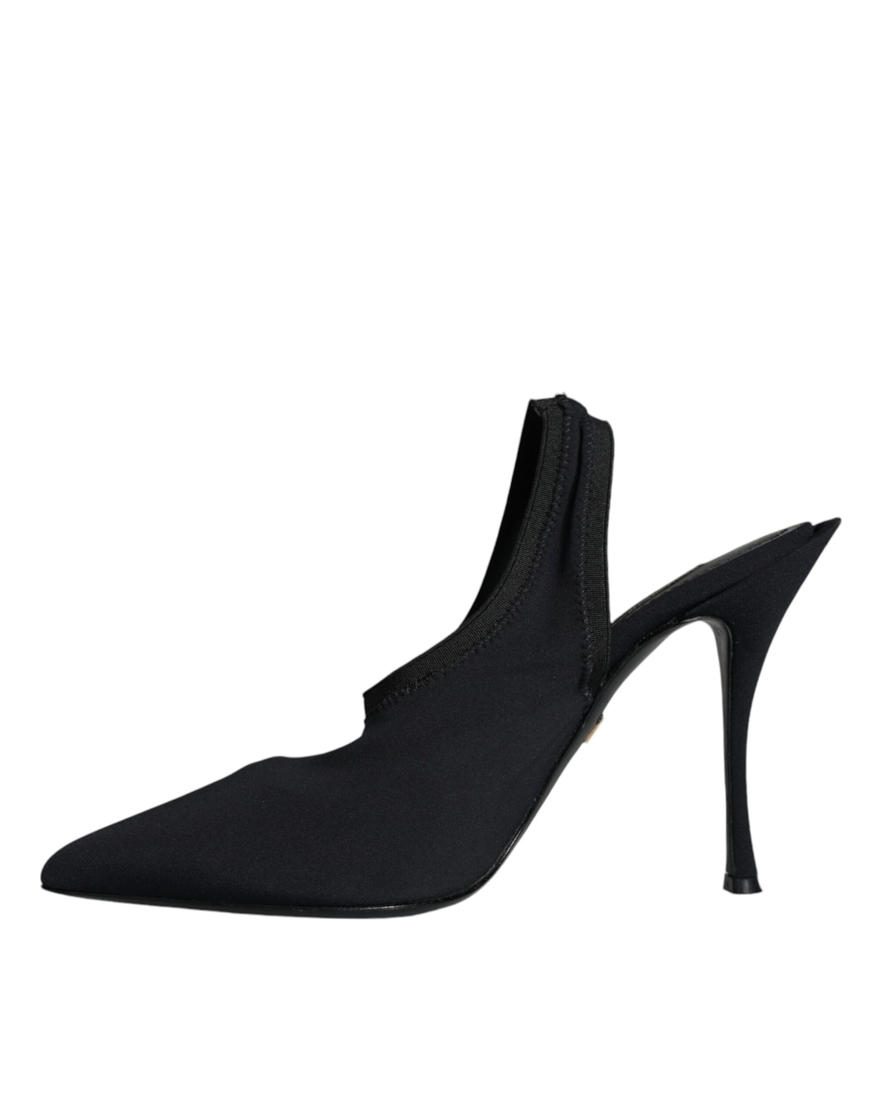 Dolce & Gabbana Black Jersey Stretch Heels Slingback Shoes | Regal Royce