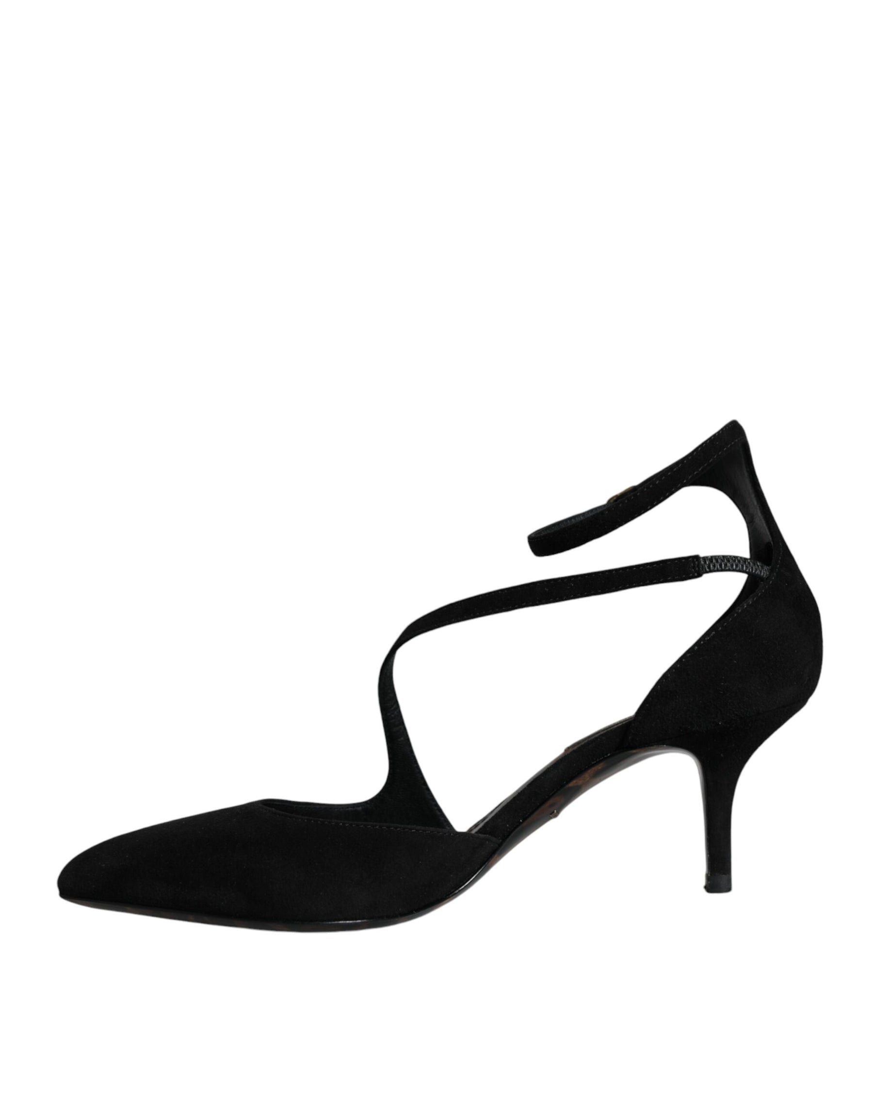 Dolce & Gabbana Black Suede Ankle Strap Pumps Heels Shoes | Regal Royce