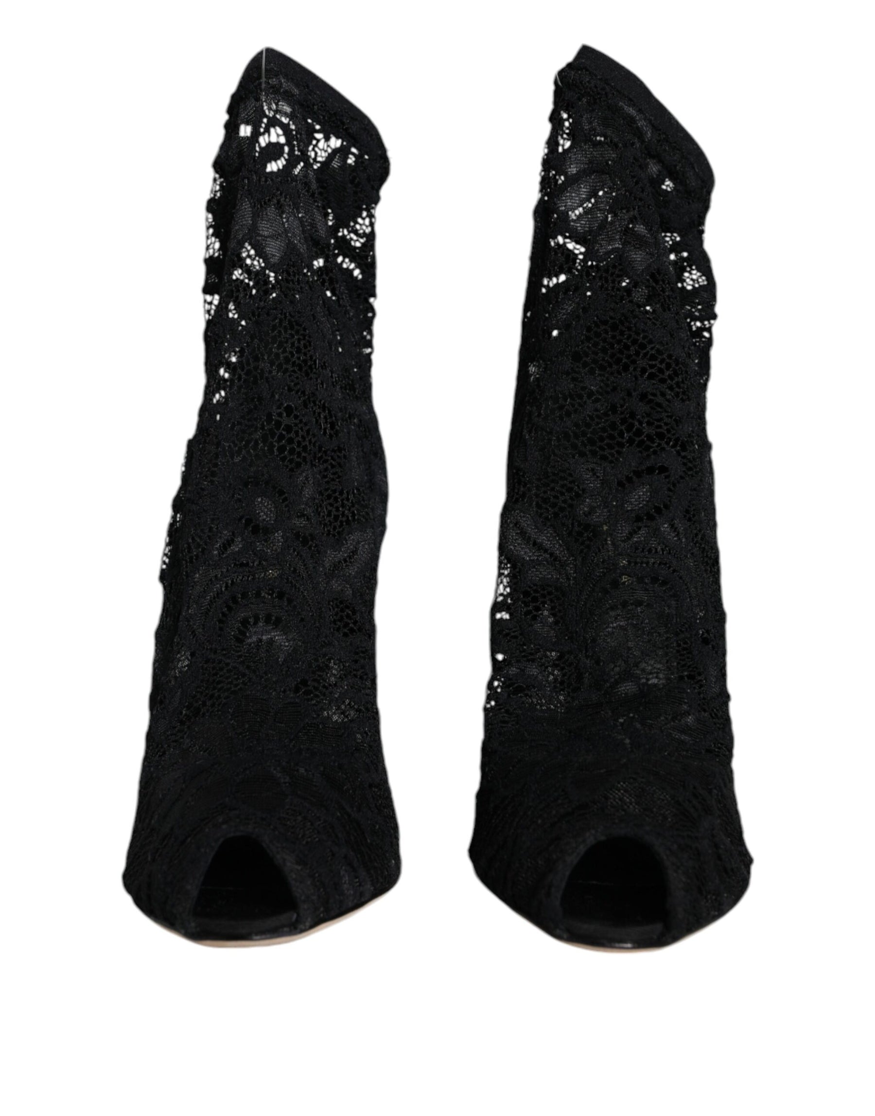 Dolce & Gabbana Black Lace Stretch Heels Mid Calf Boot Shoes | Regal Royce