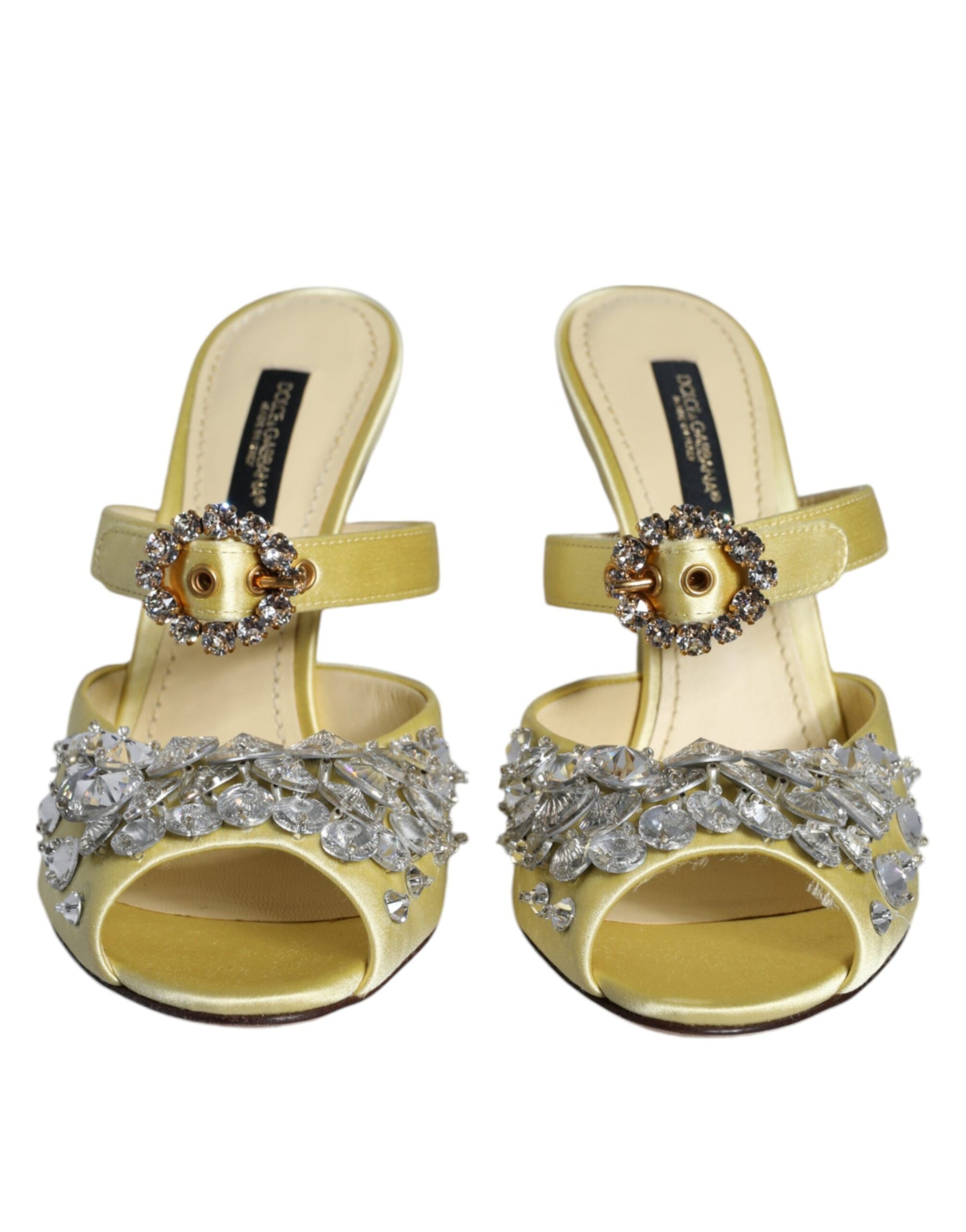 Dolce & Gabbana Yellow Mary Janes Satin Crystal Sandals Shoes | Regal Royce