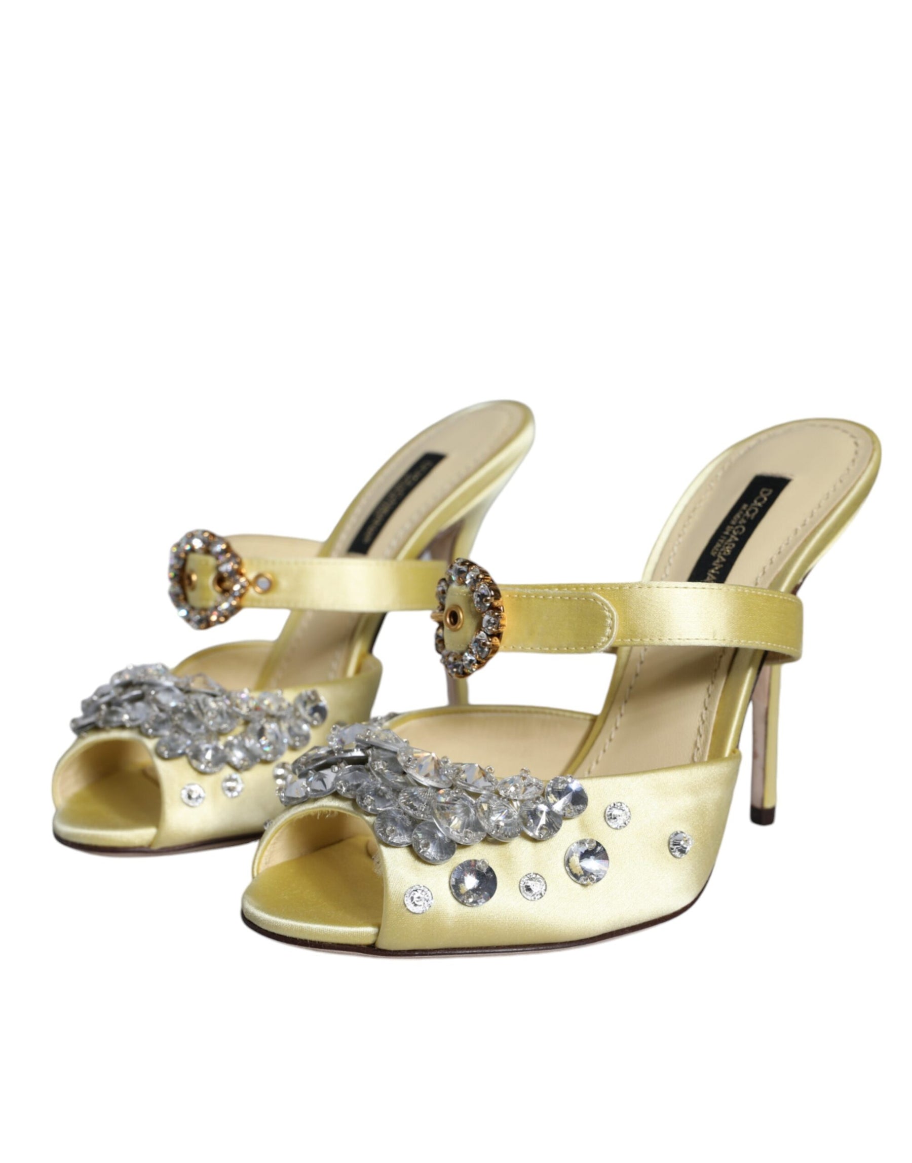 Dolce & Gabbana Yellow Mary Janes Satin Crystal Sandals Shoes | Regal Royce