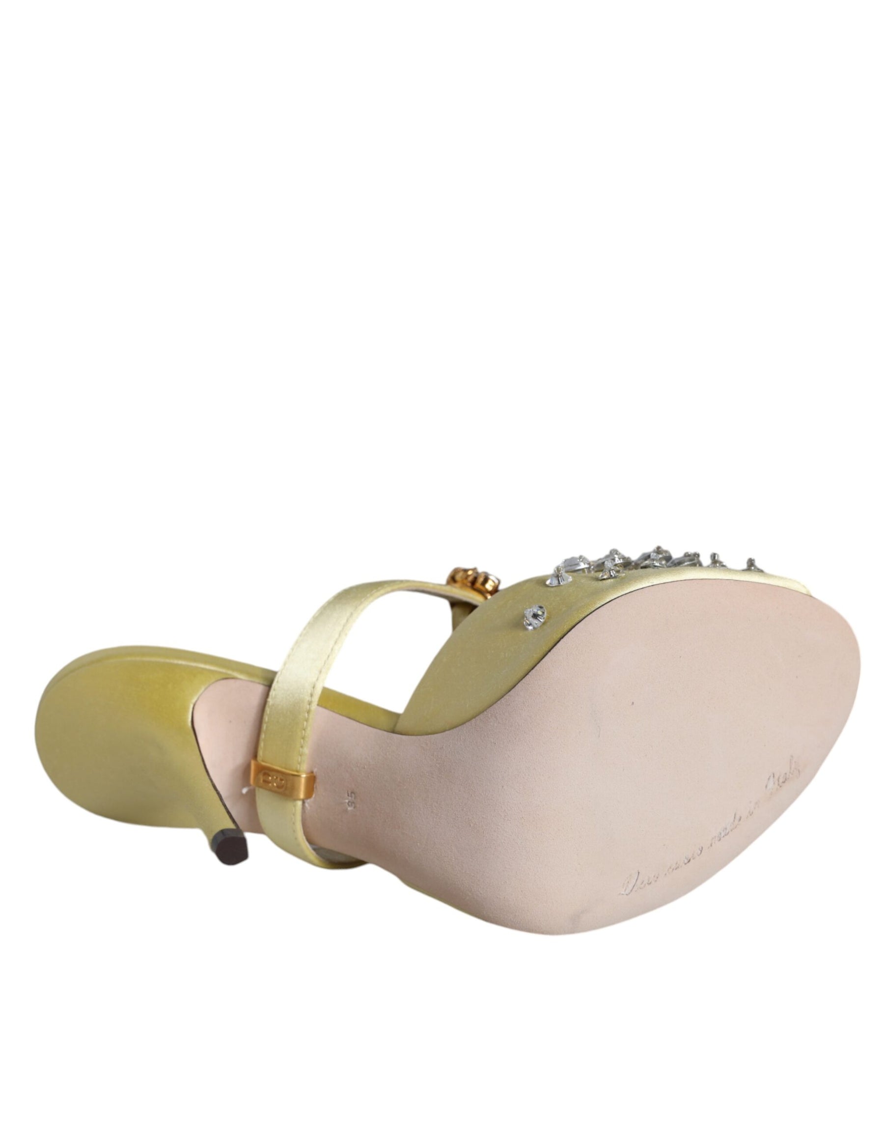 Dolce & Gabbana Yellow Mary Janes Satin Crystal Sandals Shoes | Regal Royce