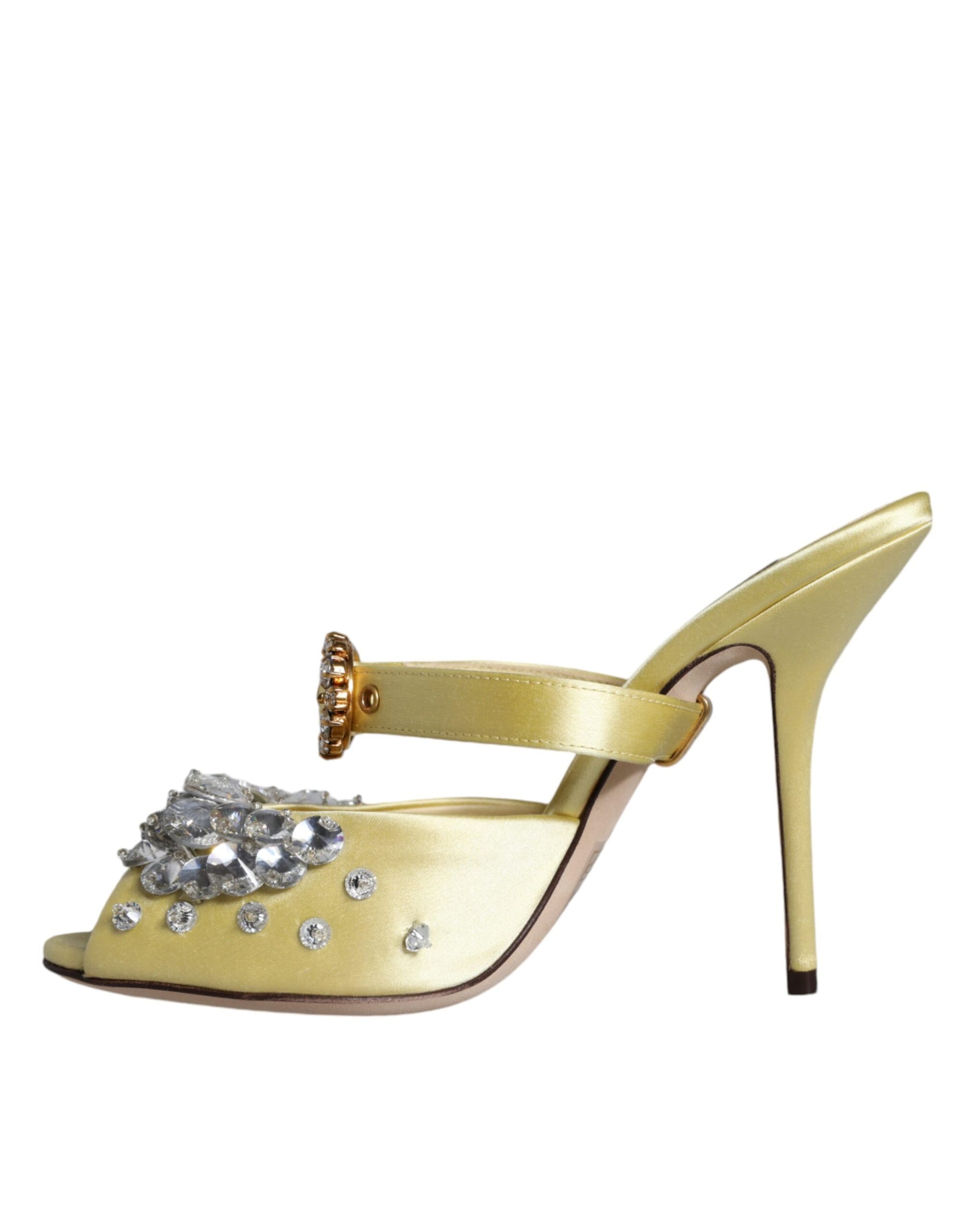 Dolce & Gabbana Yellow Mary Janes Satin Crystal Sandals Shoes | Regal Royce
