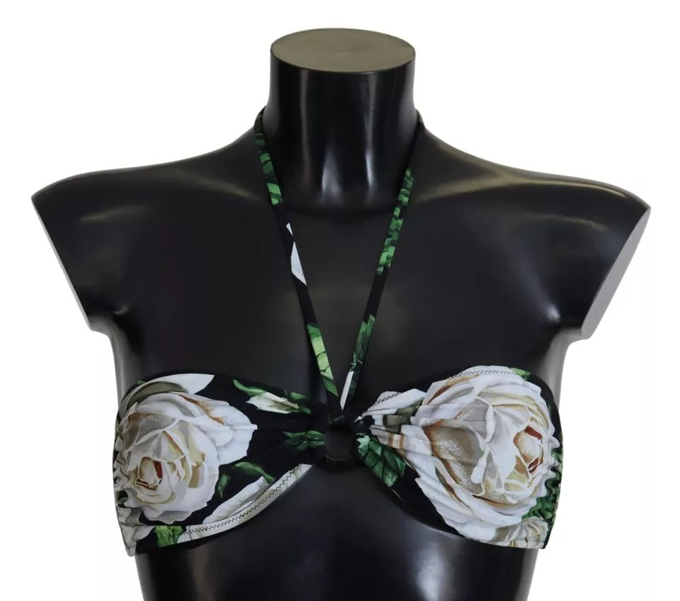 Dolce & Gabbana Black Floral Halter Beachwear Swimwear Bikini Top | Regal Royce