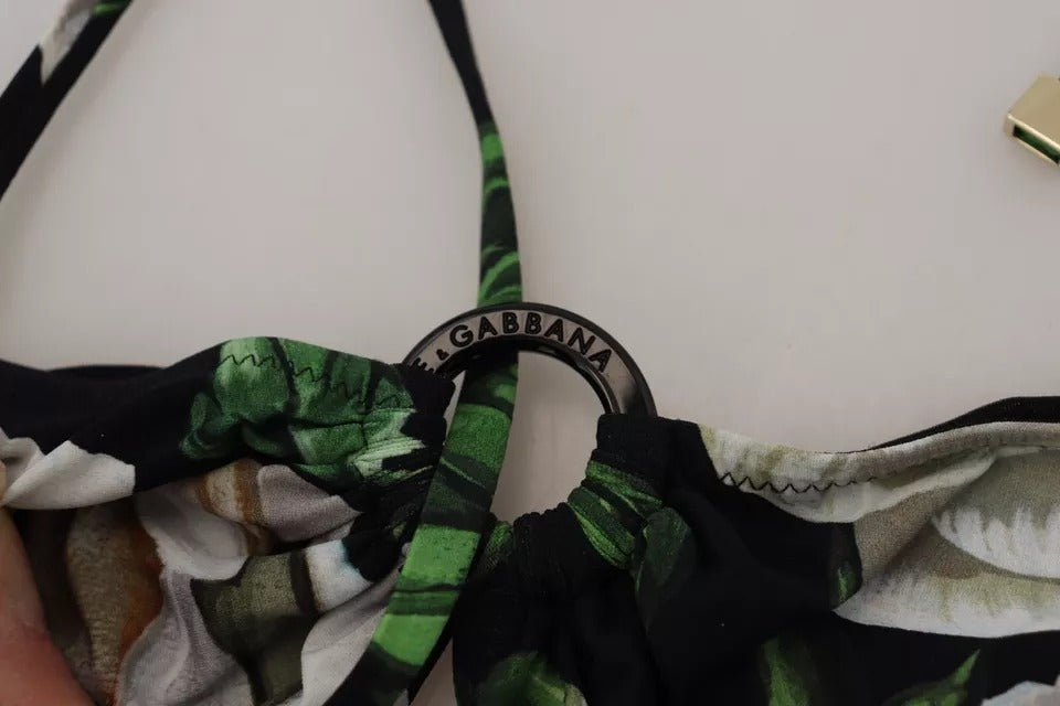 Dolce & Gabbana Black Floral Halter Beachwear Swimwear Bikini Top | Regal Royce