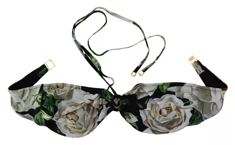 Dolce & Gabbana Black Floral Halter Beachwear Swimwear Bikini Top | Regal Royce