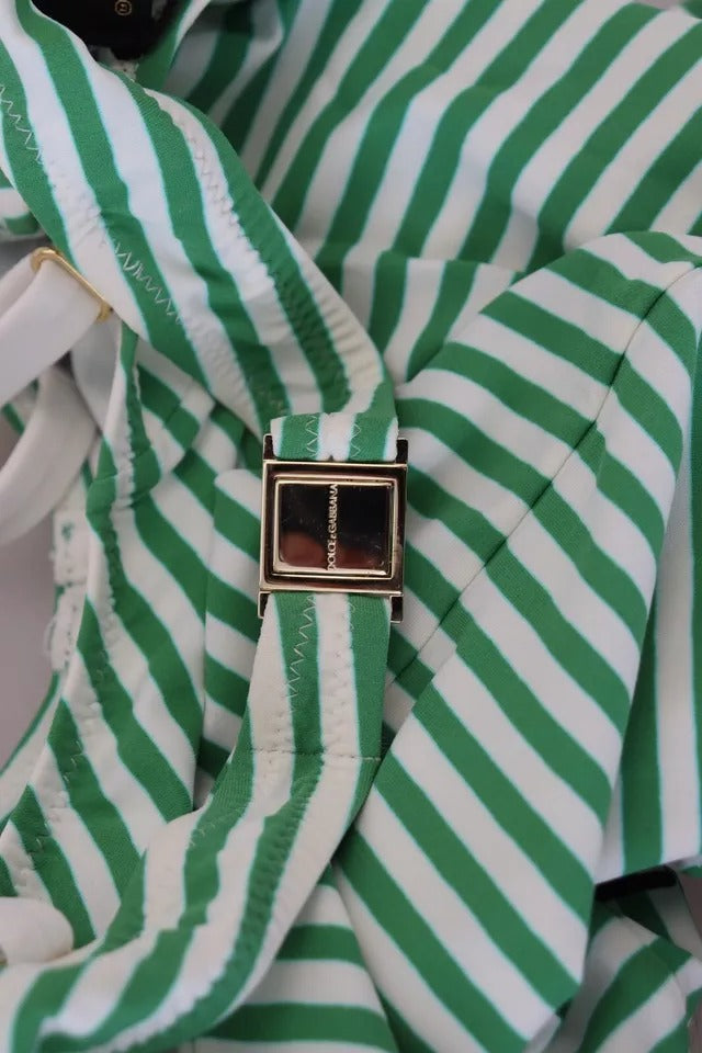 Dolce & Gabbana White Green Stripes One Piece Beachwear Swimwear | Regal Royce