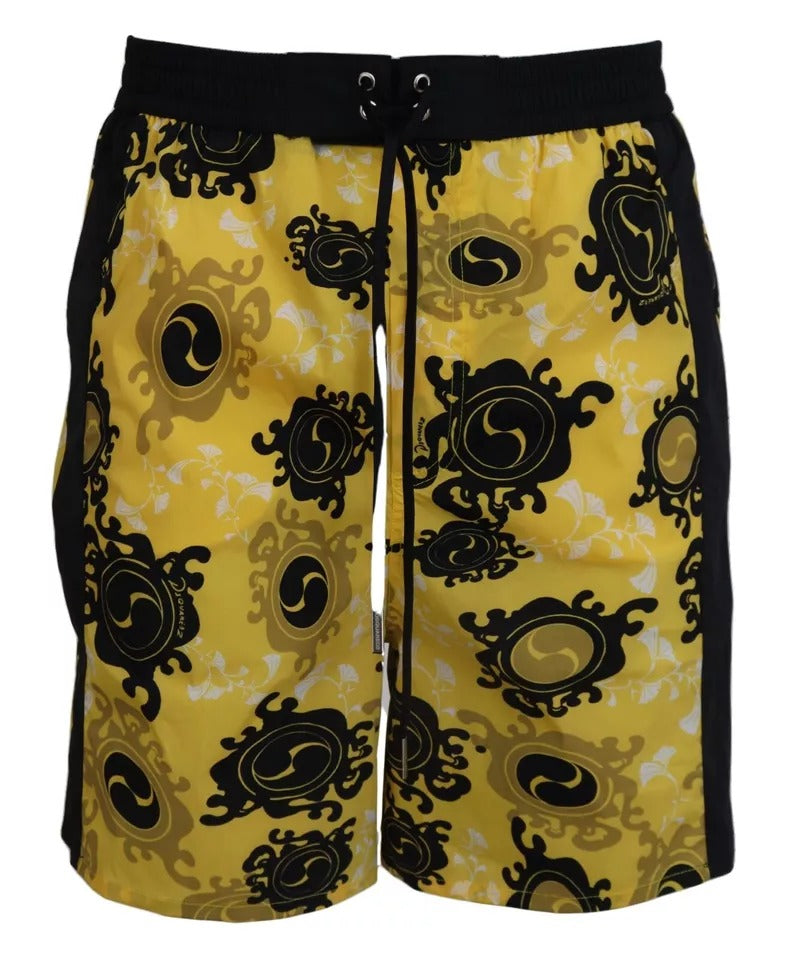 Dsquared² Yellow Black Printed Nylon Beachwear Shorts Swimwear | Regal Royce