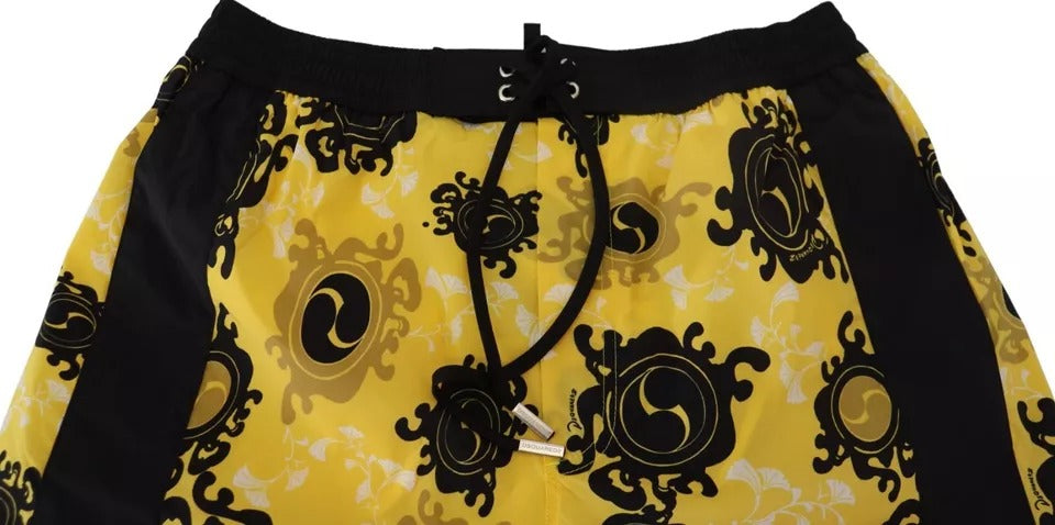 Dsquared² Yellow Black Printed Nylon Beachwear Shorts Swimwear | Regal Royce