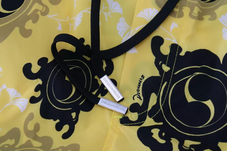 Dsquared² Yellow Black Printed Nylon Beachwear Shorts Swimwear | Regal Royce