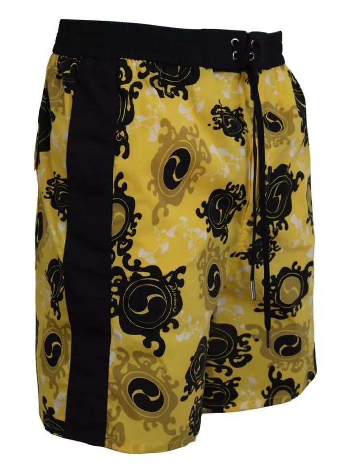 Dsquared² Yellow Black Printed Nylon Beachwear Shorts Swimwear | Regal Royce