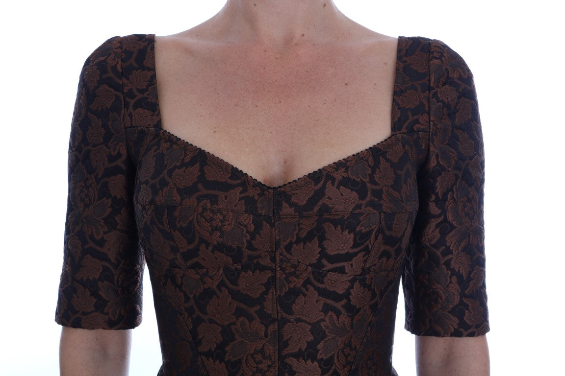 Dolce & Gabbana Black Brown Floral Brocade A-Line Dress | Regal Royce