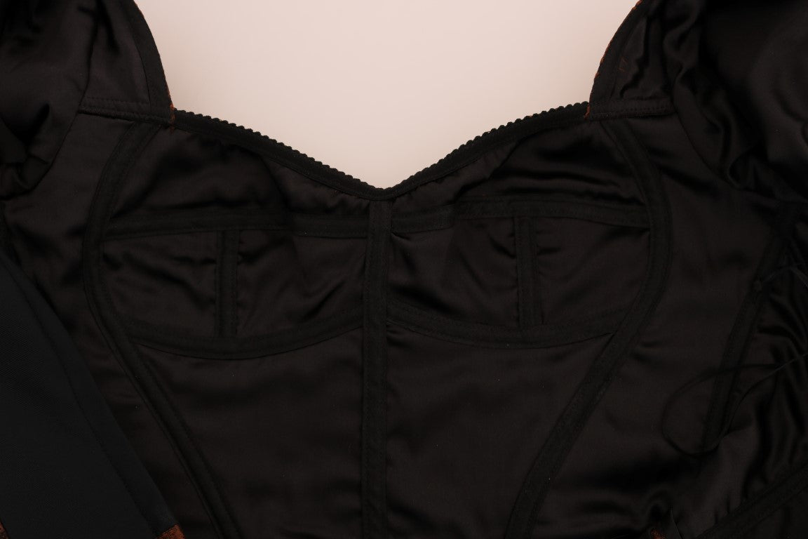 Dolce & Gabbana Black Brown Floral Brocade A-Line Dress | Regal Royce