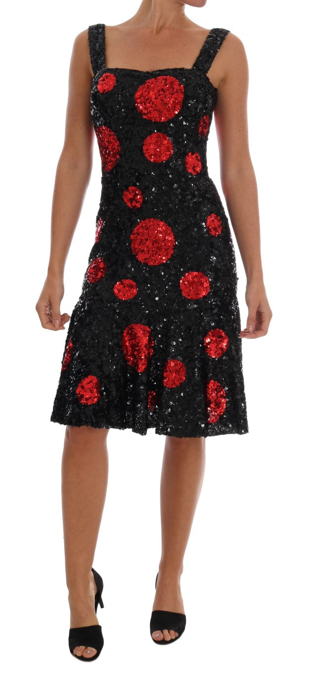 Dolce & Gabbana Black Red Polka Sequined Shift Dress | Regal Royce