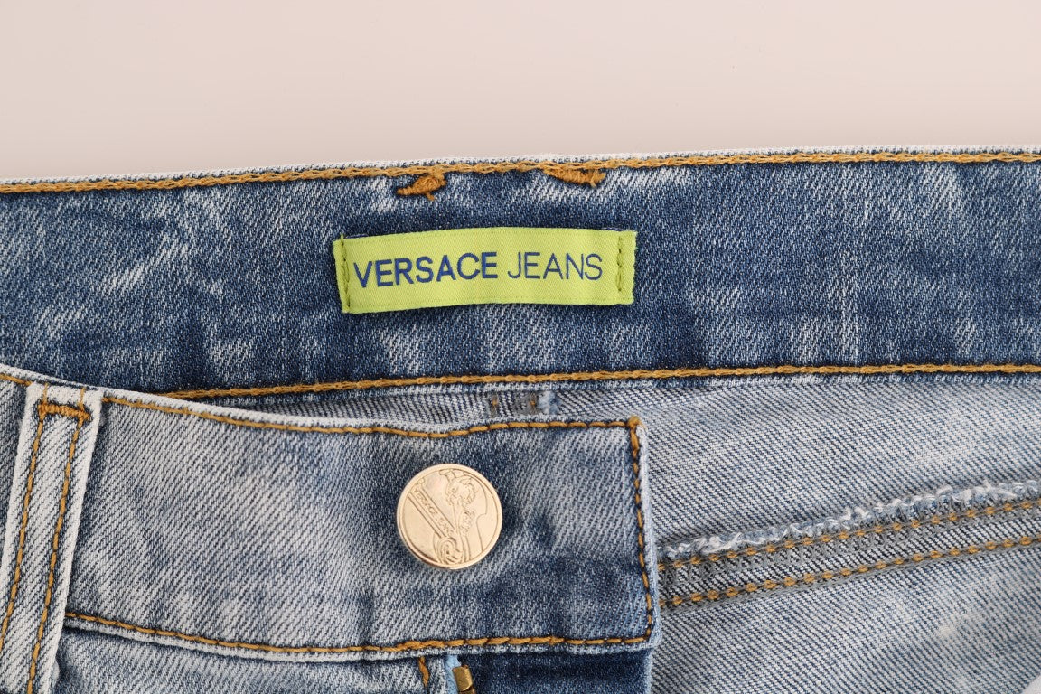 Versace Jeans Blue Wash Torn Stretch Slim Fit Jeans | Regal Royce
