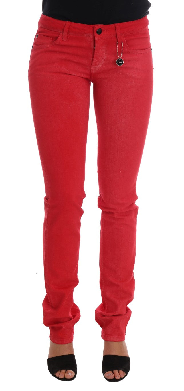 Costume National Red Cotton Stretch Slim Jeans | Regal Royce