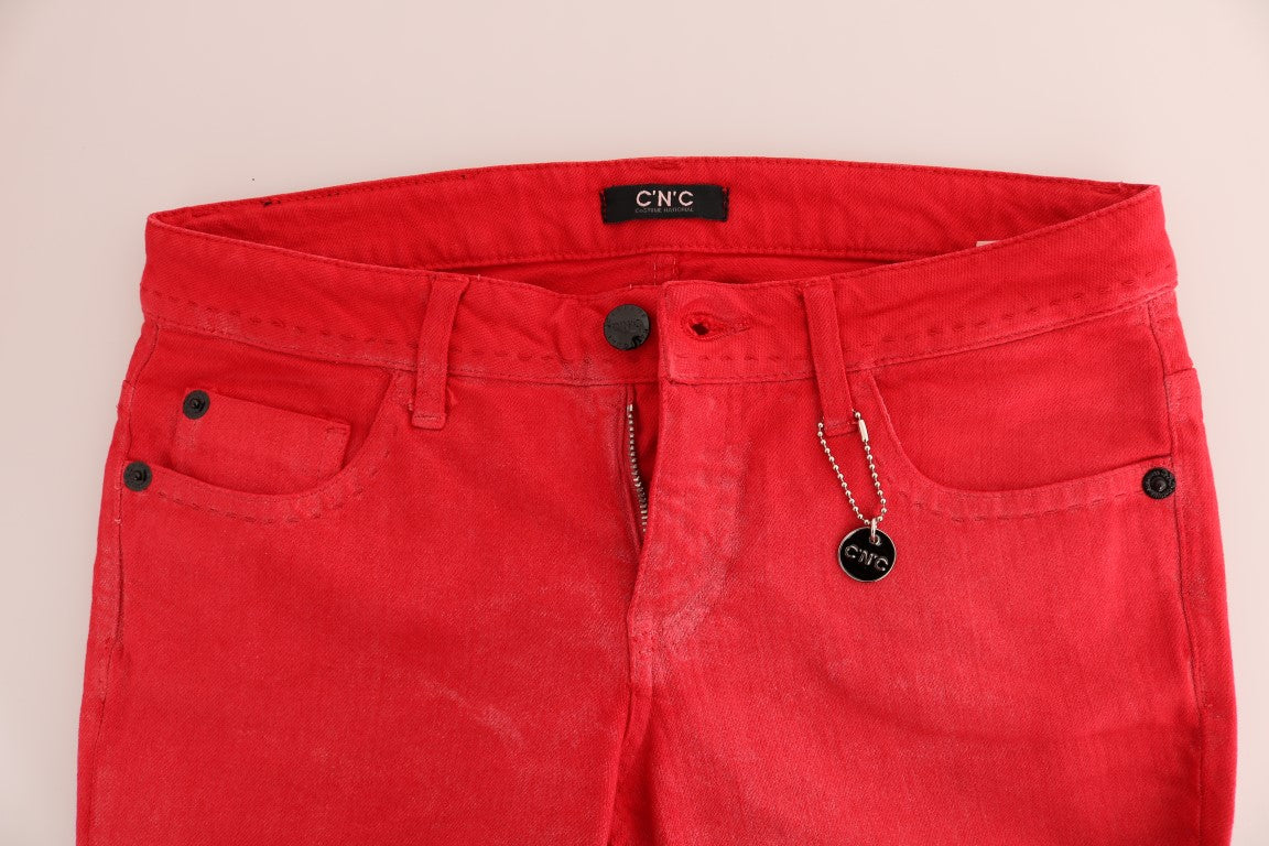 Costume National Red Cotton Stretch Slim Jeans | Regal Royce