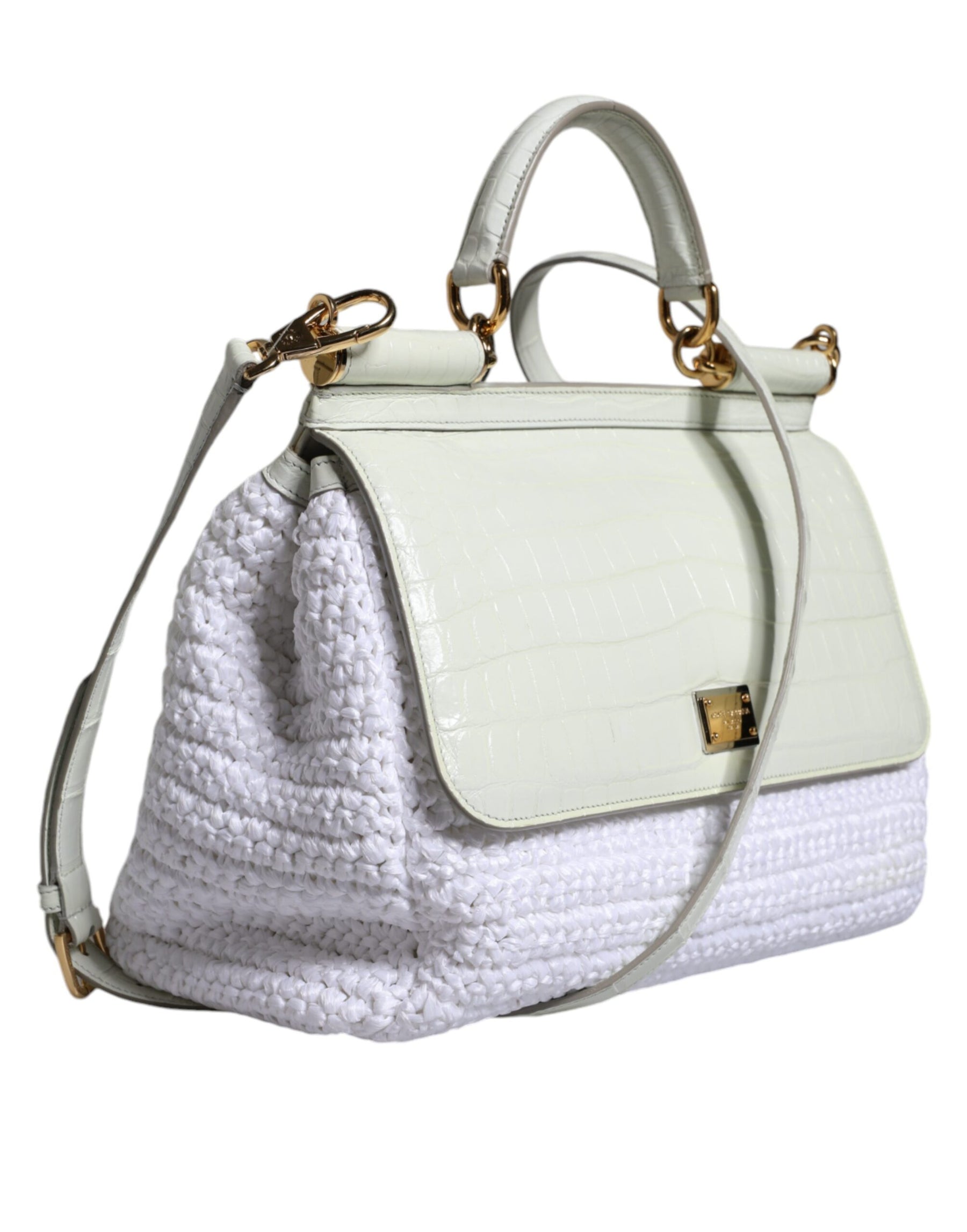 Dolce & Gabbana White Rafia Leather SICILY Crossbody Bag | Regal Royce