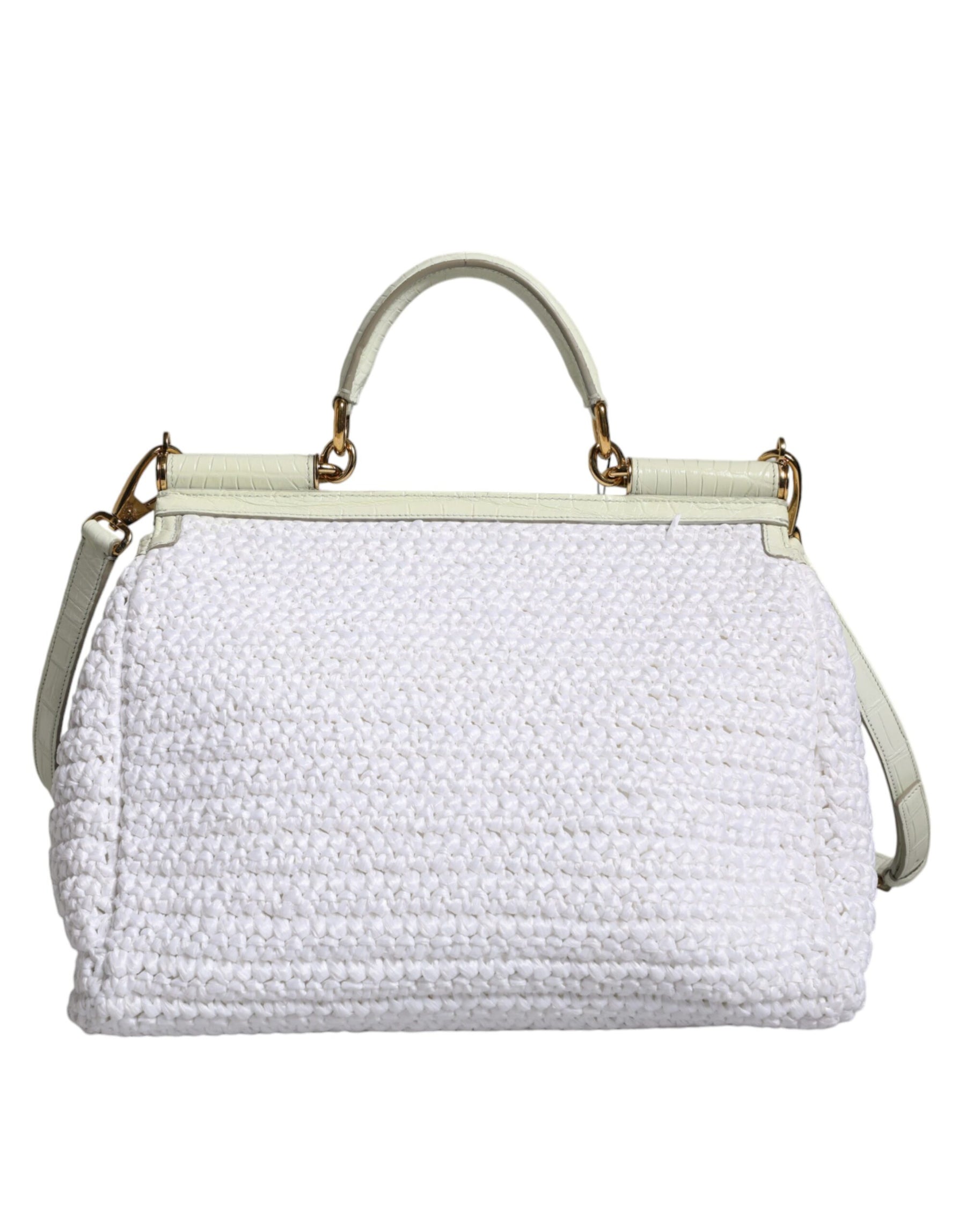 Dolce & Gabbana White Rafia Leather Top Handle Crossbody Bag | Regal Royce