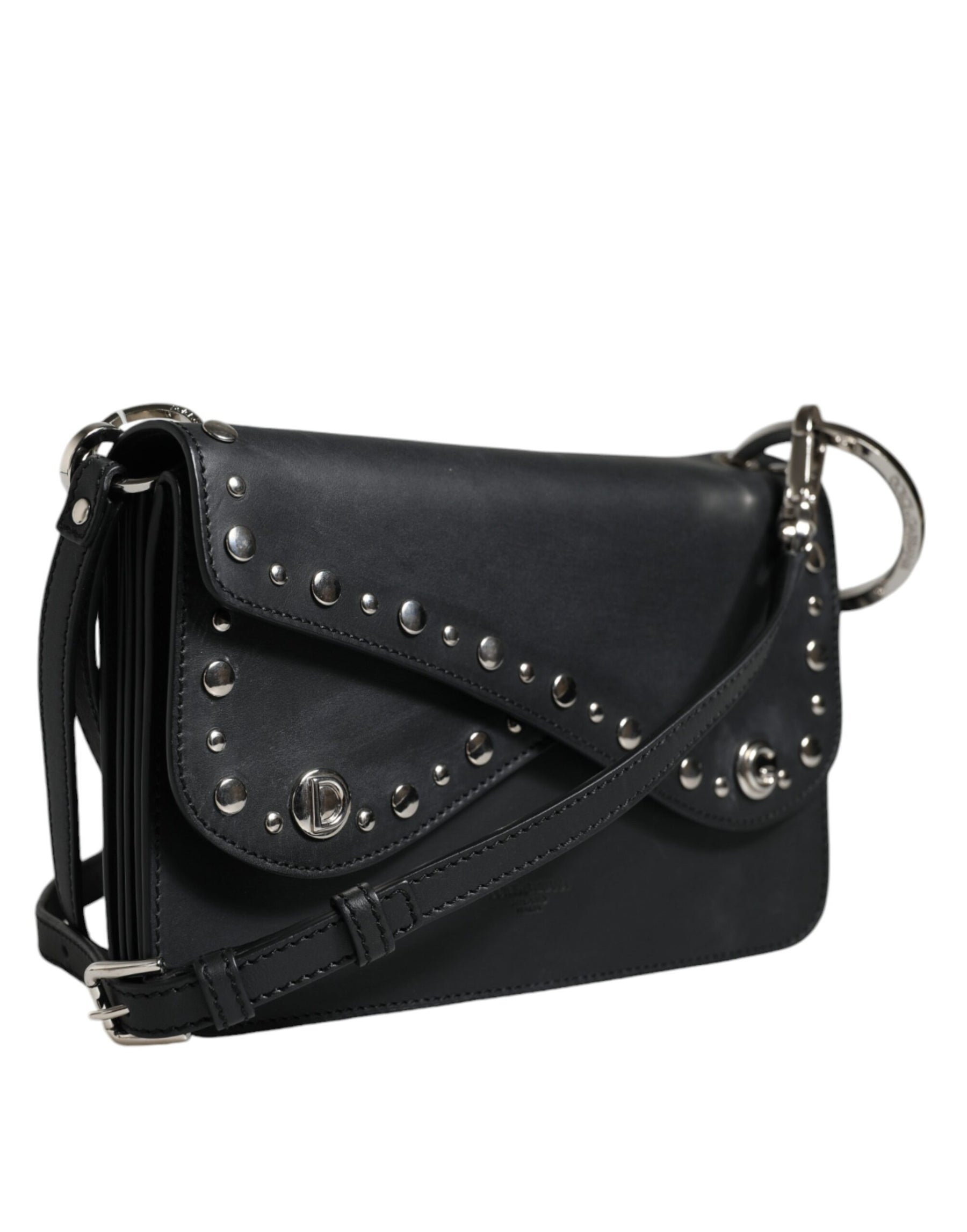 Dolce & Gabbana Black Small Leather Studded Shoulder Crossbody Bag | Regal Royce