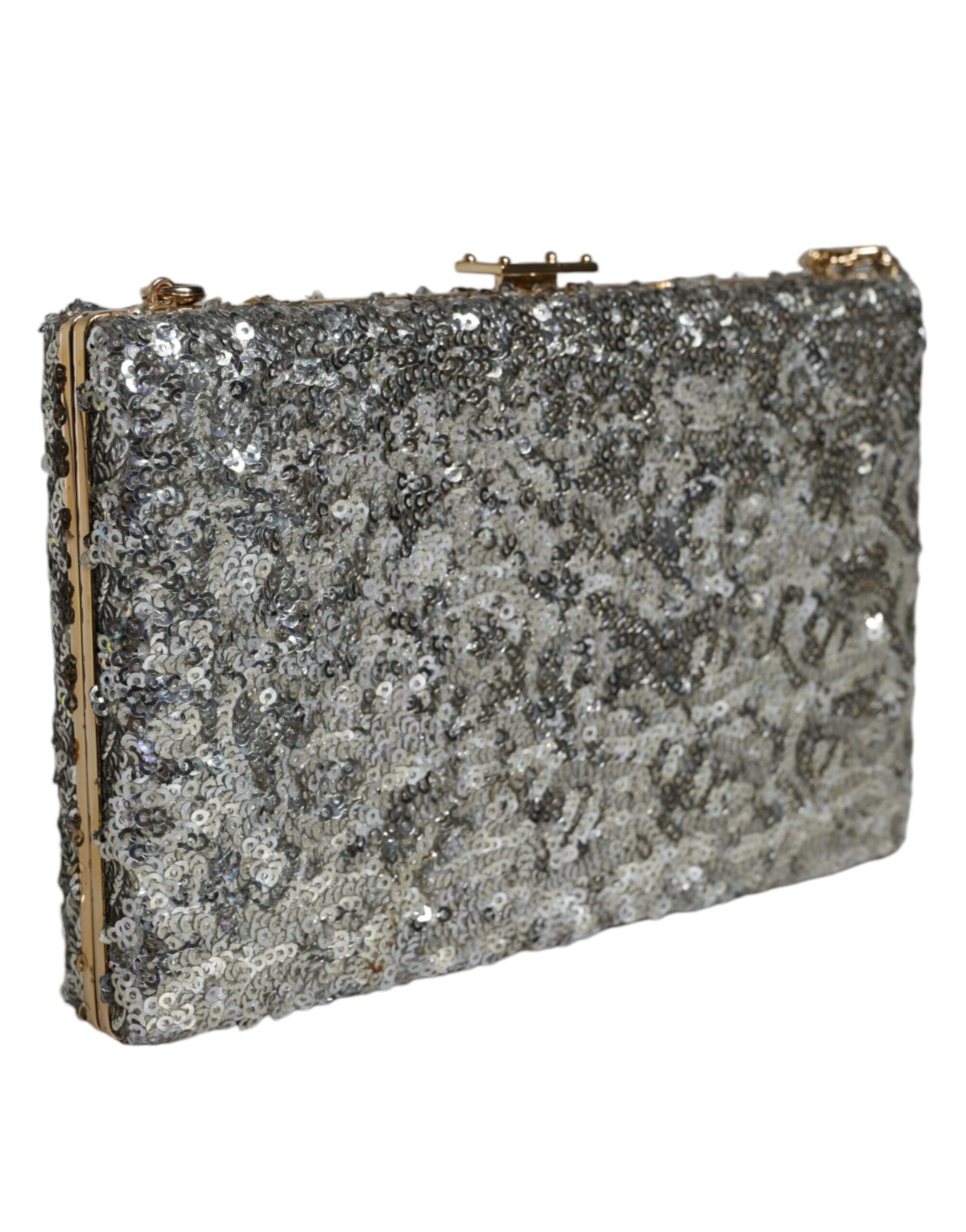 Dolce & Gabbana Silver Sequined Clutch Evening Crossbody Bag | Regal Royce