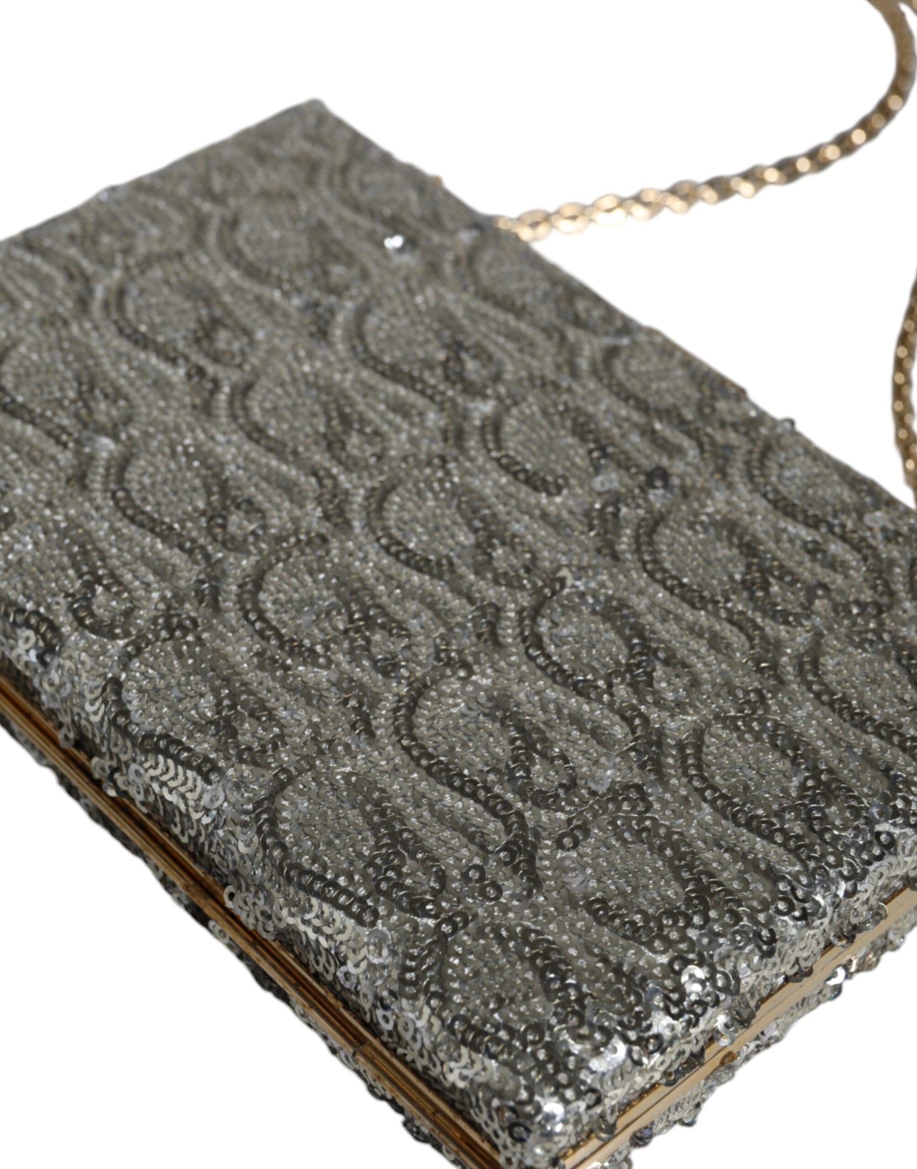 Dolce & Gabbana Silver Sequined Clutch Evening Crossbody Bag | Regal Royce