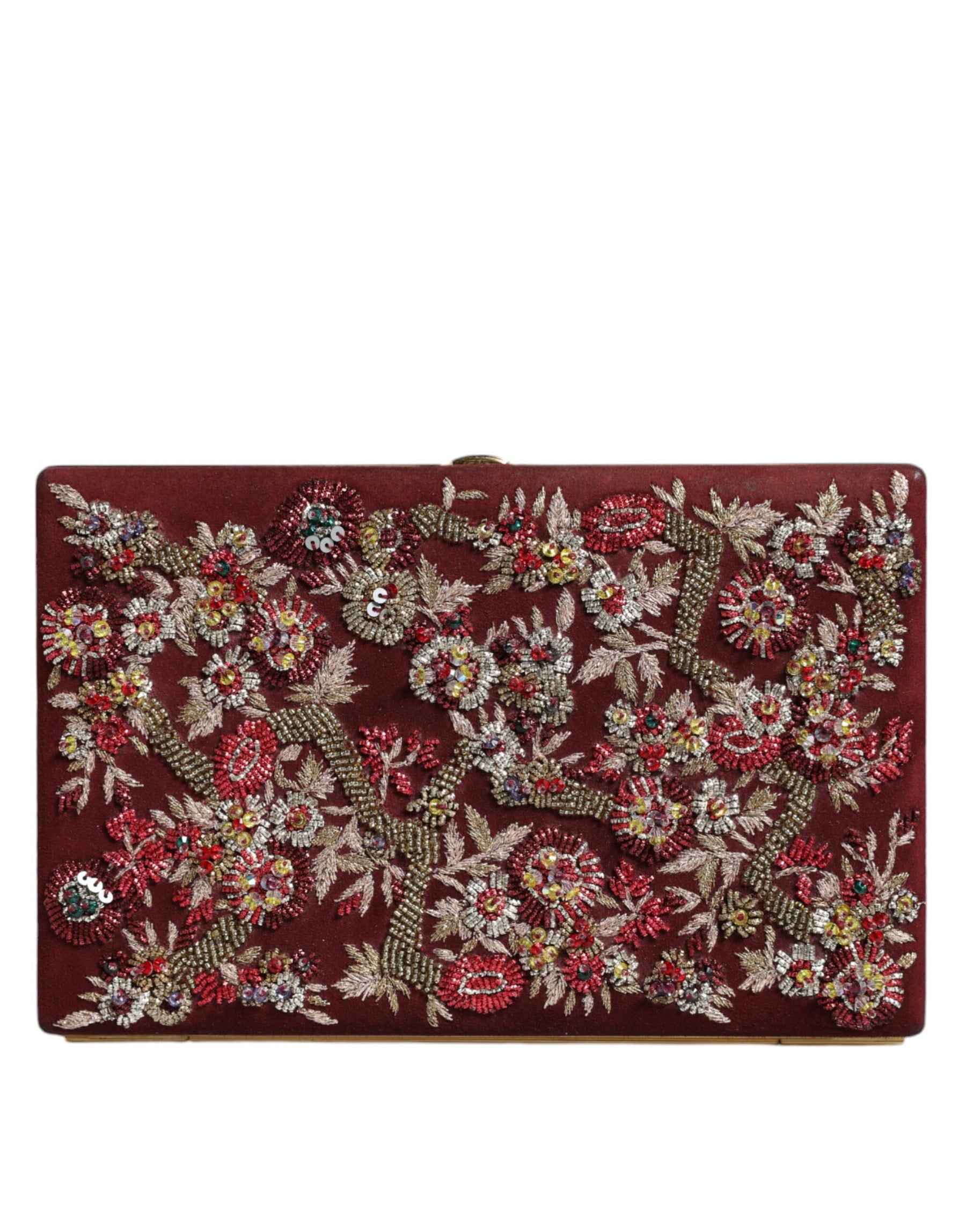 Dolce & Gabbana Bordeaux Velvet Gold Frame Clutch Evening Bag | Regal Royce
