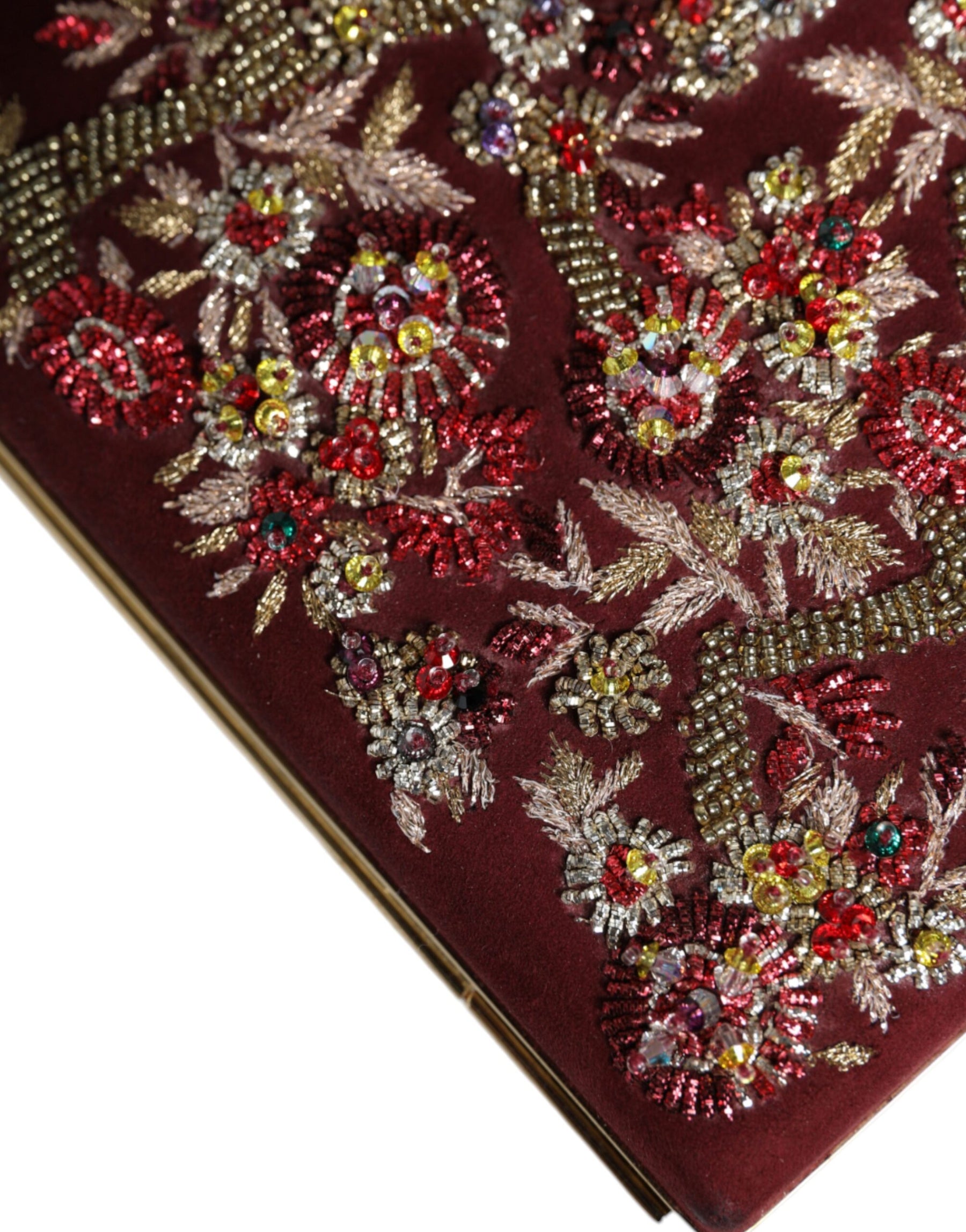 Dolce & Gabbana Bordeaux Velvet Gold Frame Clutch Evening Bag | Regal Royce