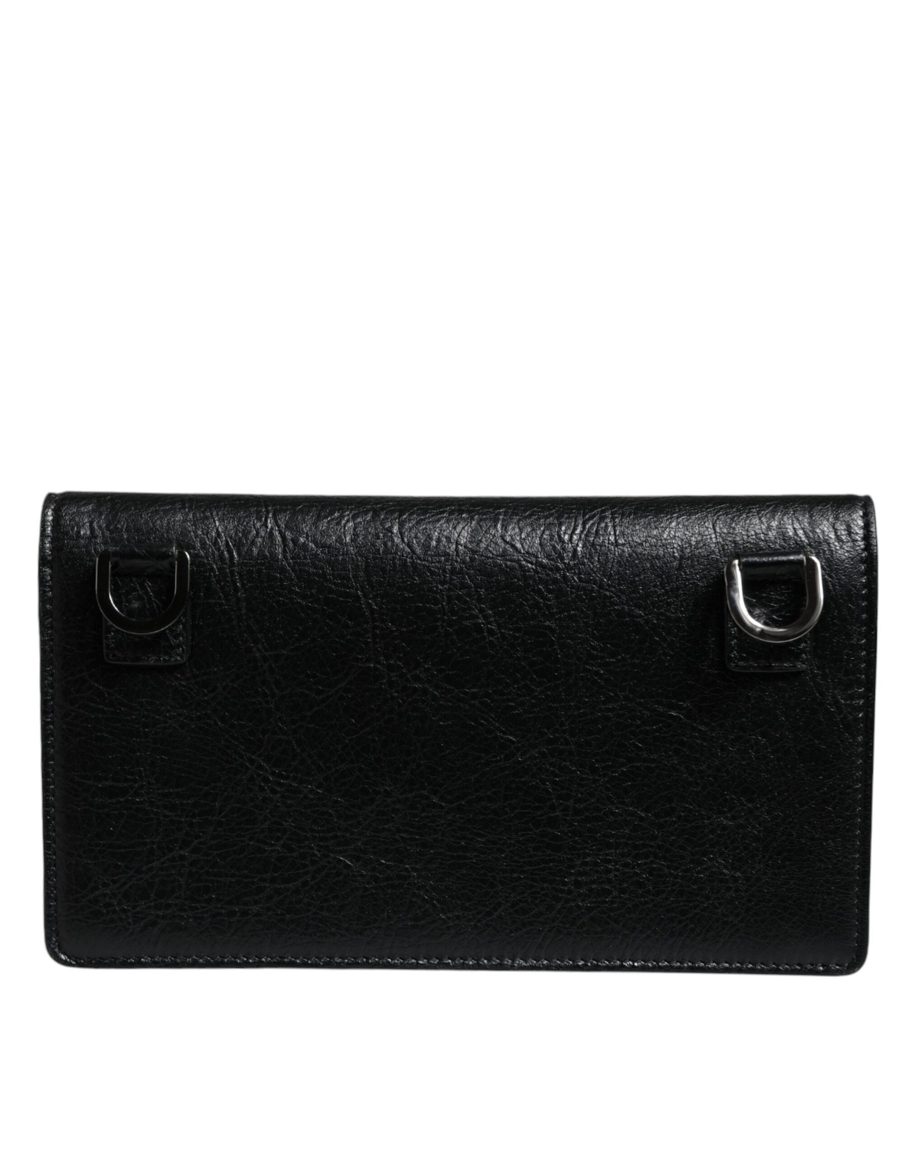 Dolce & Gabbana Black Leather DG Logo Bifold Card Slot Crossbody Bag | Regal Royce