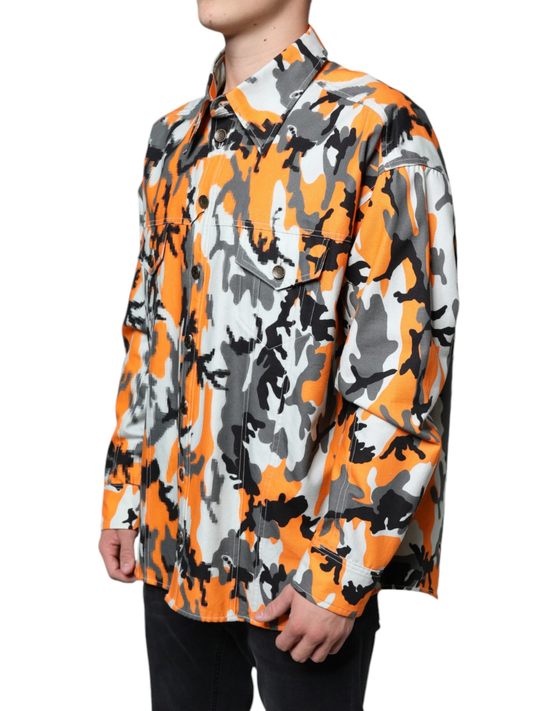 Dolce & Gabbana Multicolor Camouflage Cotton Denim Collared Jacket | Regal Royce