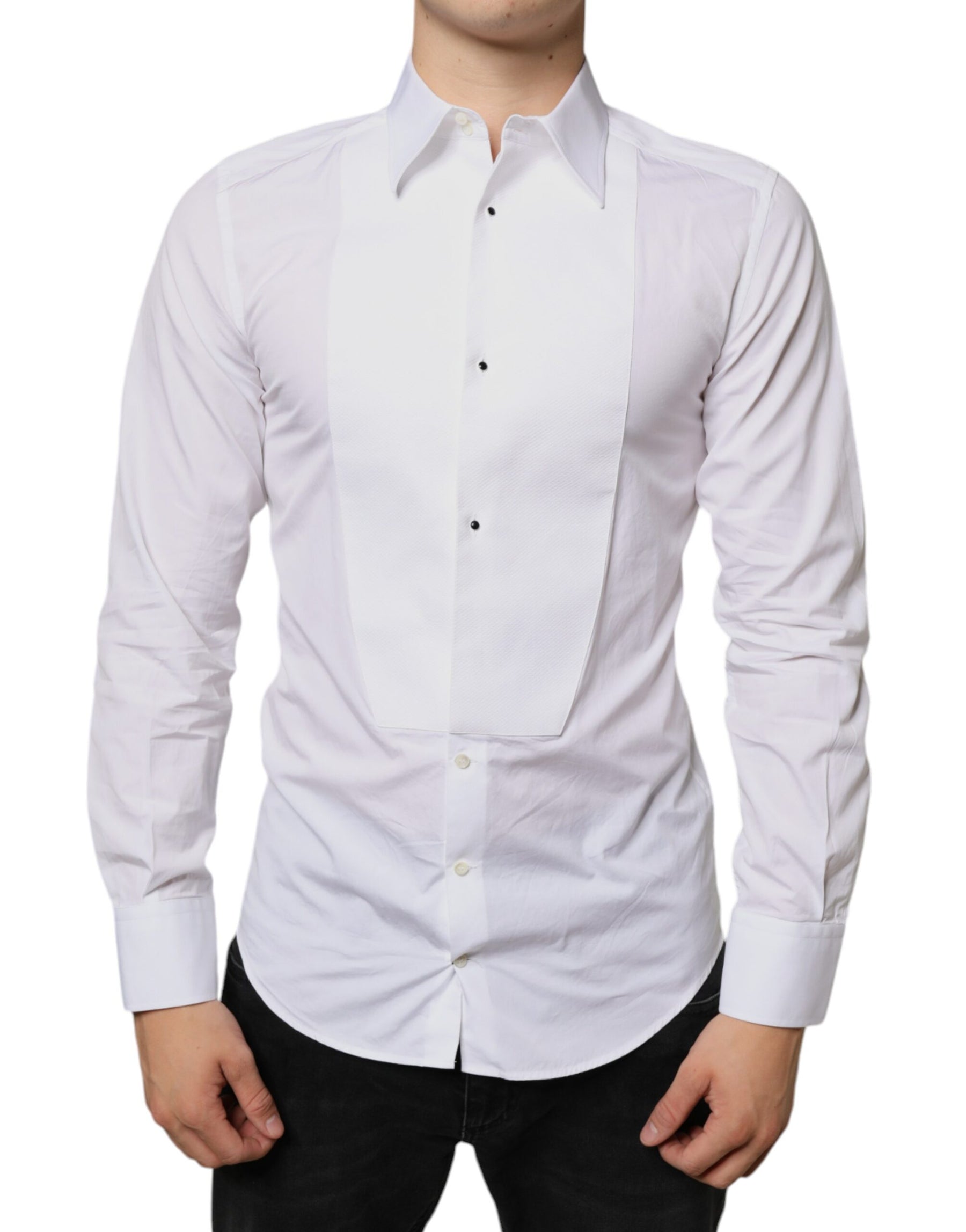 Dolce & Gabbana White Bib Cotton Poplin Formal Dress Shirt | Regal Royce