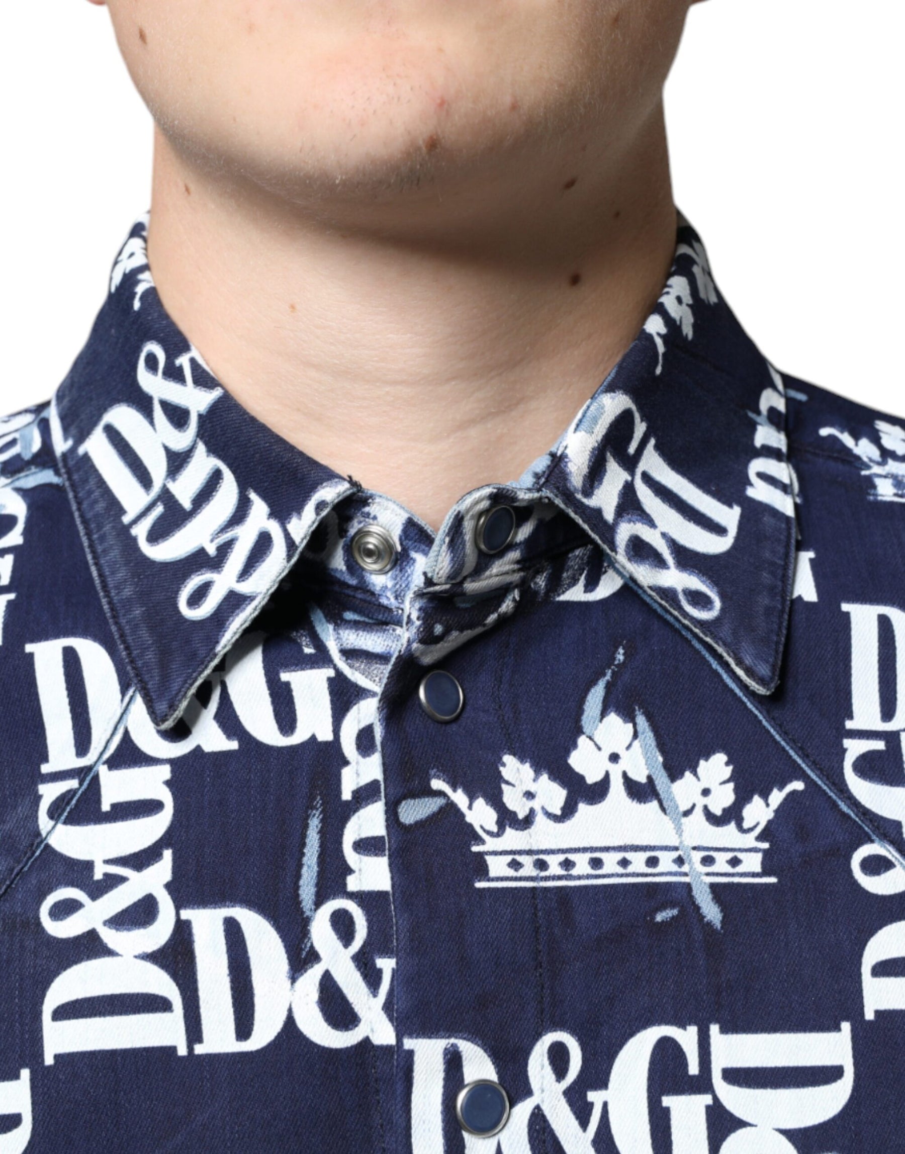 Dolce & Gabbana Blue Crown Logo Print Slim Fit Cotton Shirt | Regal Royce