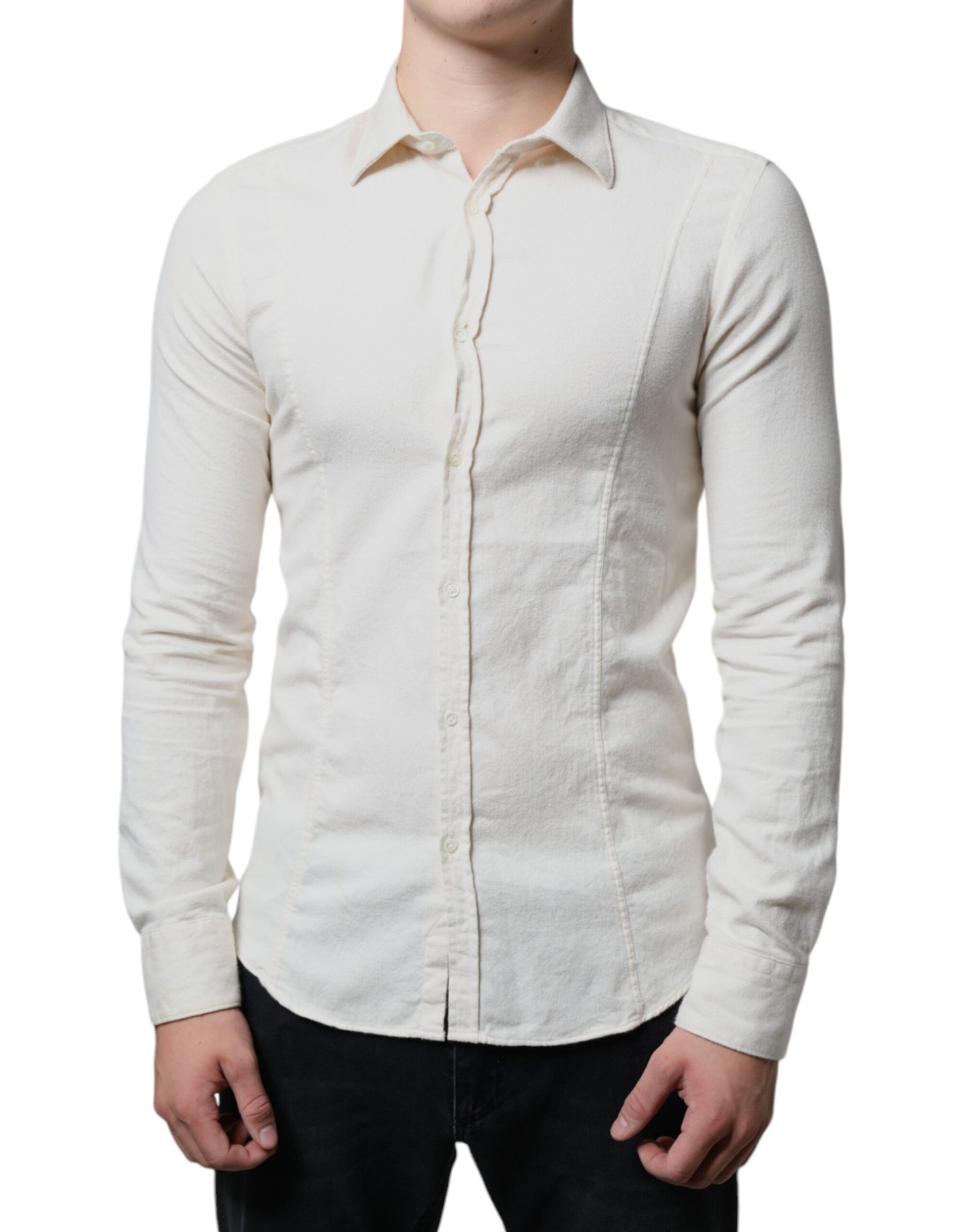 AGLINI Off White Cotton Collared Men Formal Dress Shirt | Regal Royce
