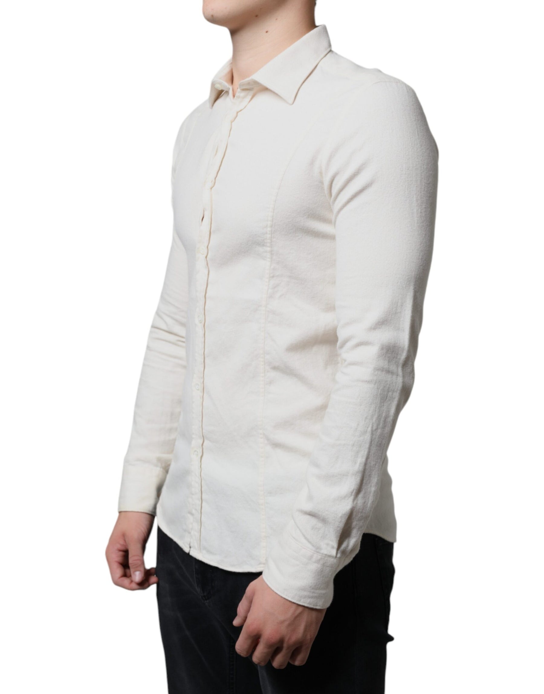 AGLINI Off White Cotton Collared Men Formal Dress Shirt | Regal Royce