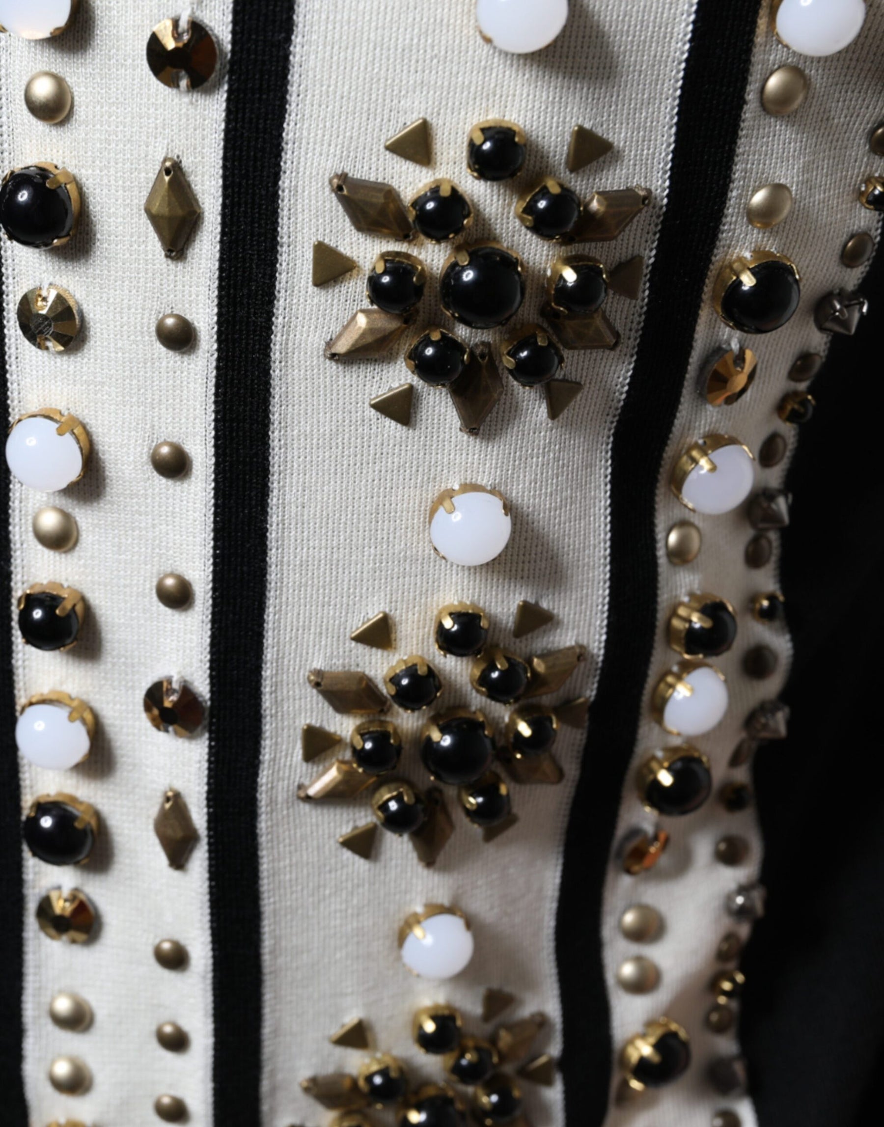 Dolce & Gabbana White Black Silk Studded Stone Crystal Shirt | Regal Royce