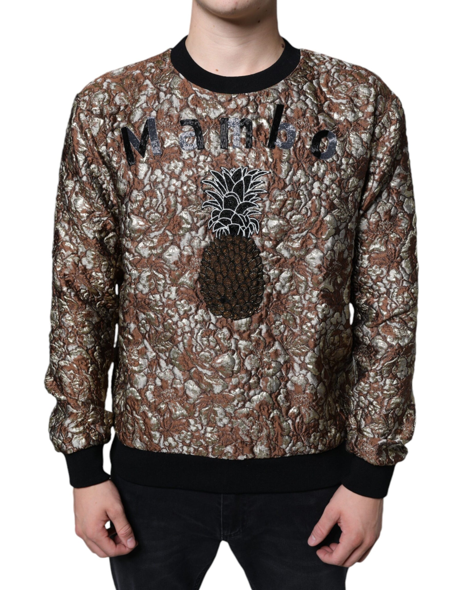 Dolce & Gabbana Brown Jacquard Mambo Pineapple Pullover Sweater | Regal Royce