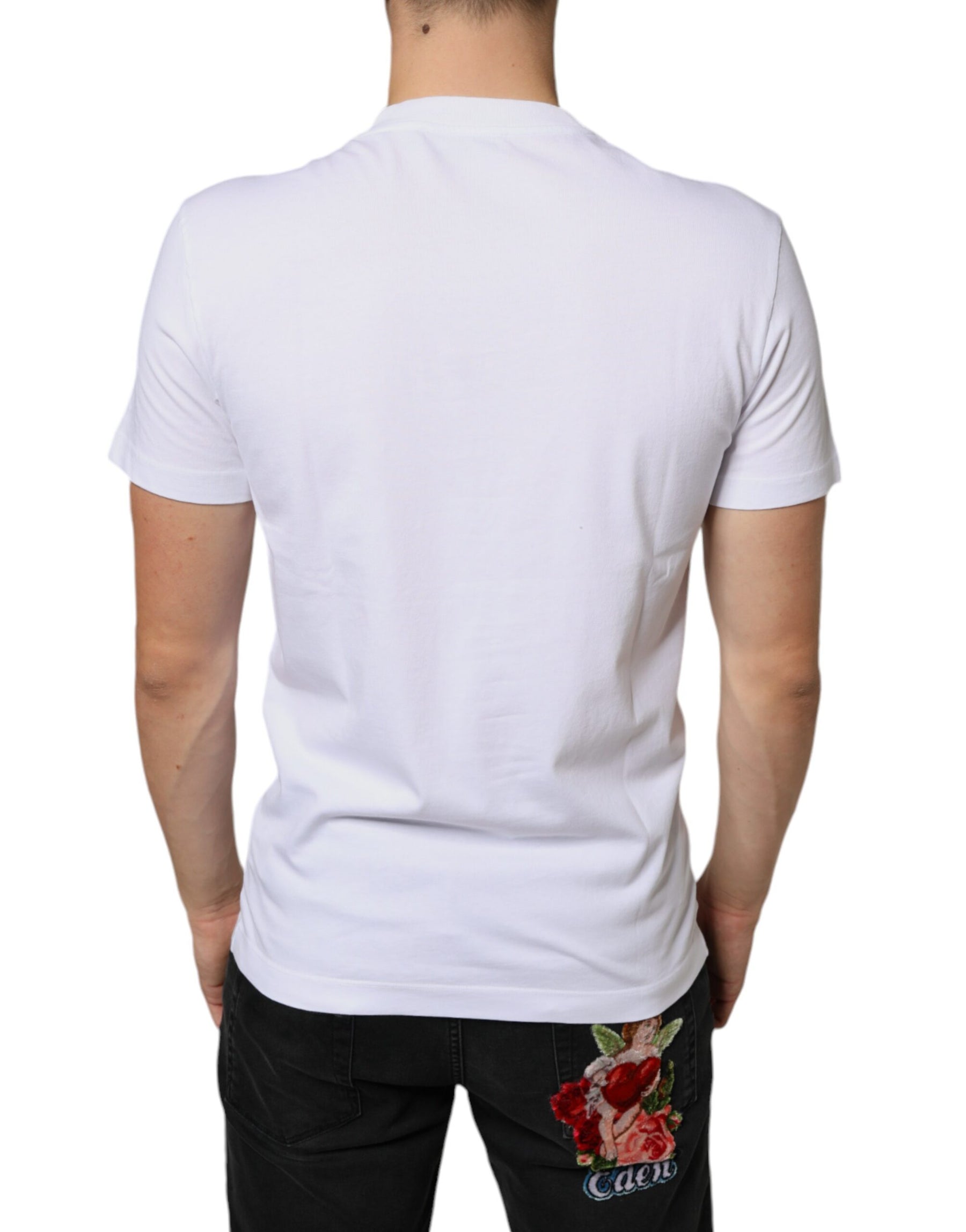Dolce & Gabbana White Cotton DG Applique Casual T-shirt | Regal Royce