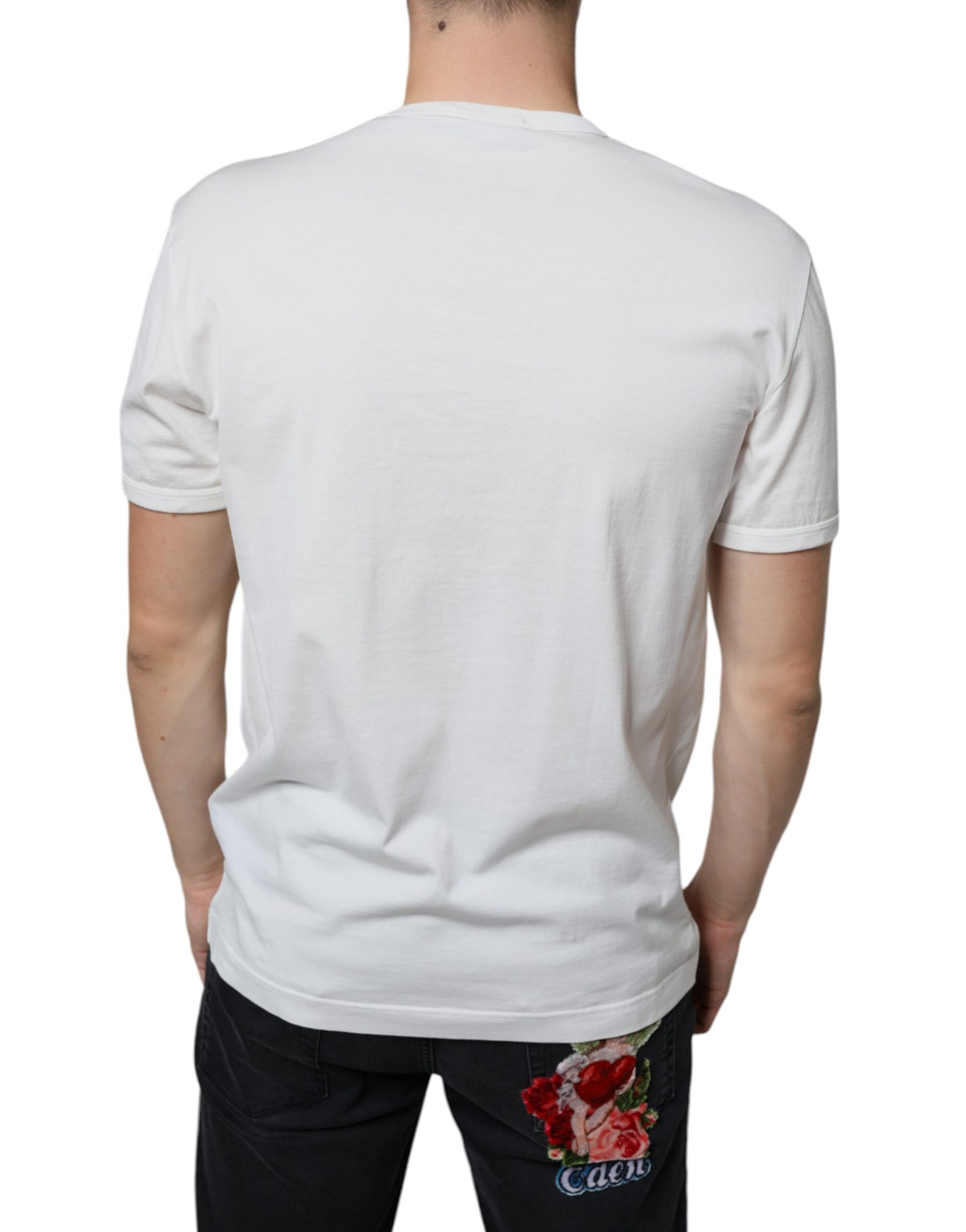 Dolce & Gabbana White Logo Embossed Cotton Crewneck T-shirt | Regal Royce