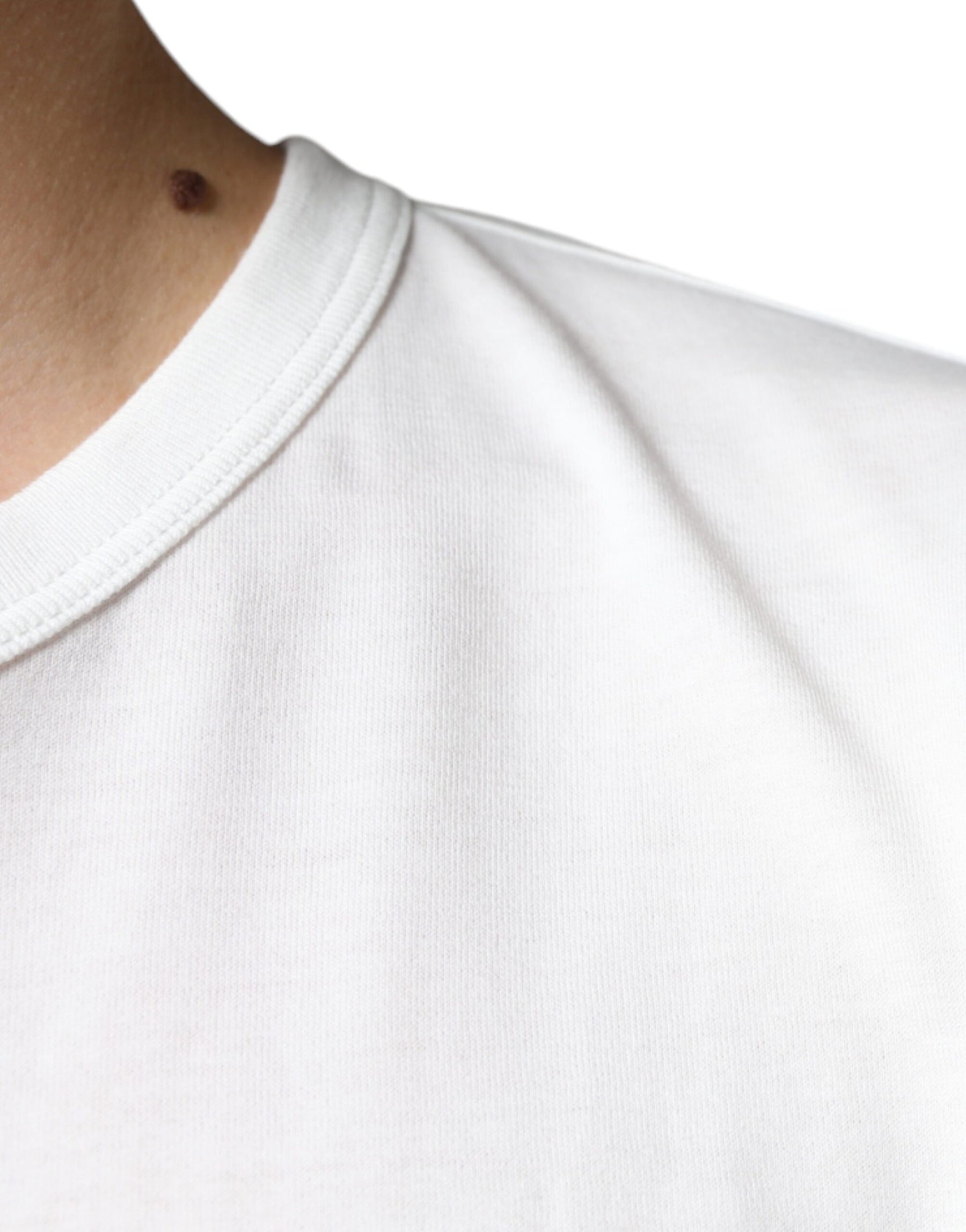 Dolce & Gabbana White Logo Embossed Cotton Crewneck T-shirt | Regal Royce