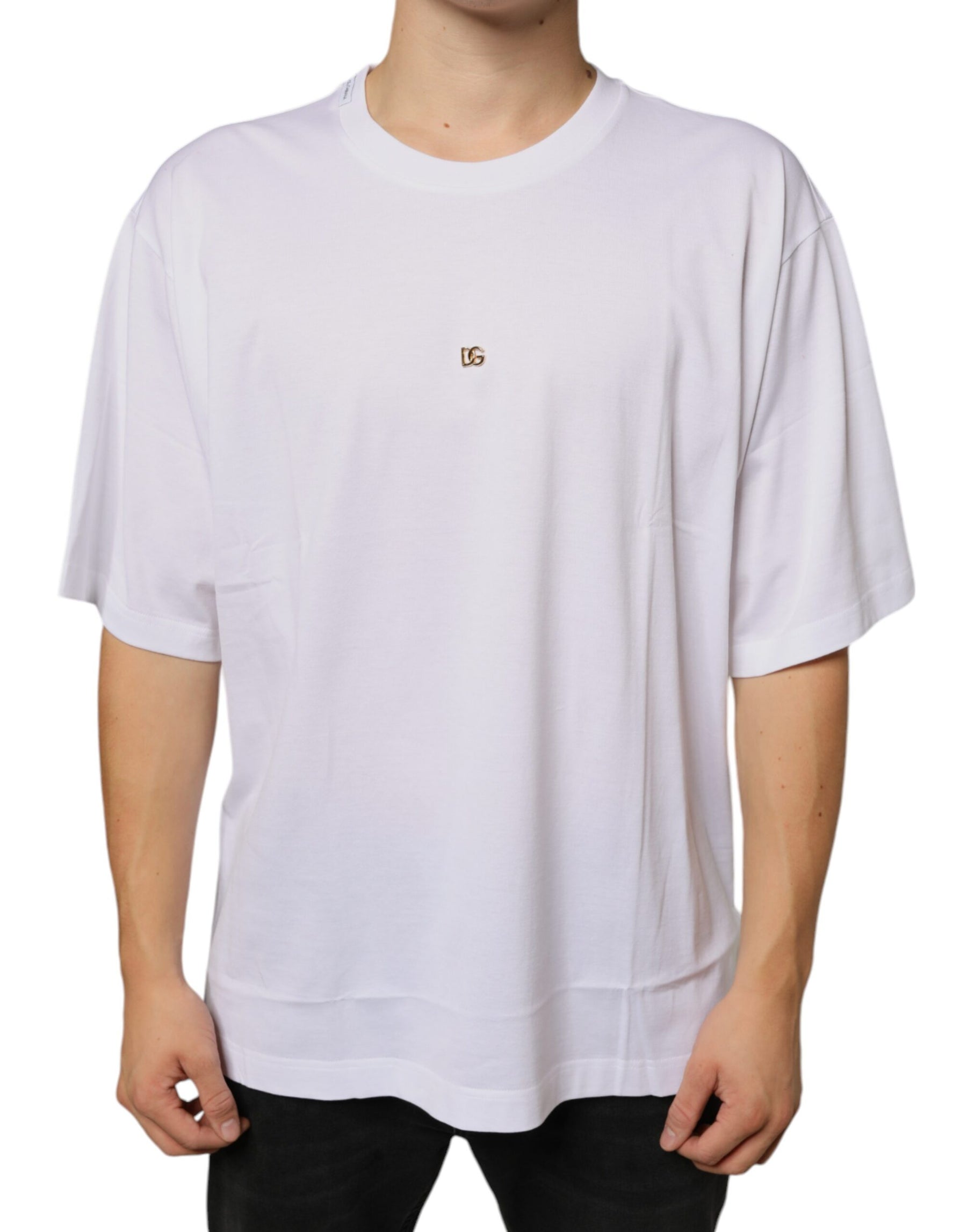 Dolce & Gabbana White Metal DG Logo Cotton Short Sleeves T-shirt | Regal Royce