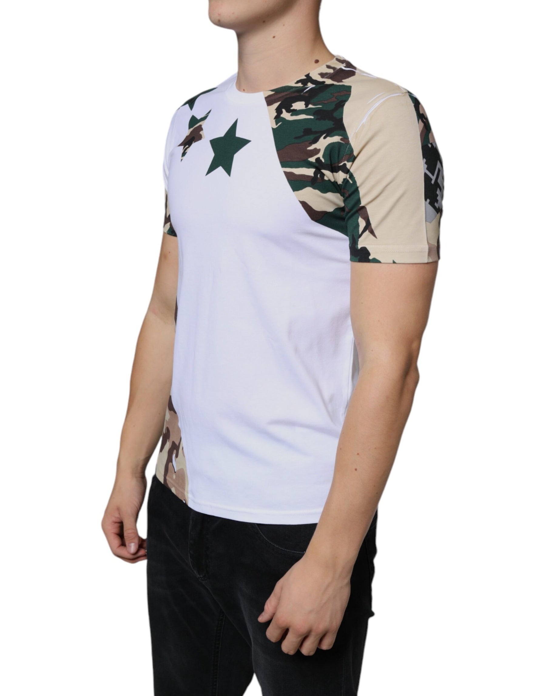Dolce & Gabbana White Camouflage Stars Crew Neck T-shirt | Regal Royce
