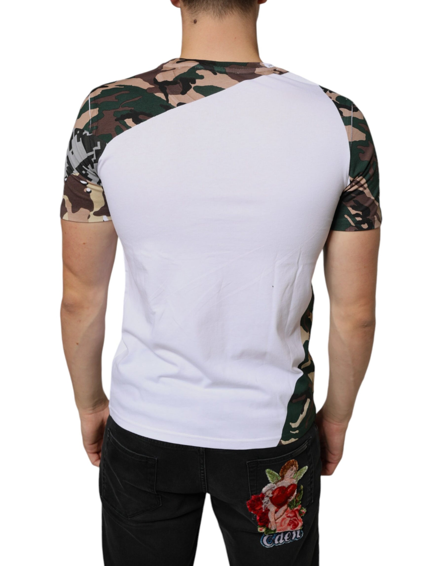 Dolce & Gabbana White Camouflage Stars Crew Neck T-shirt | Regal Royce