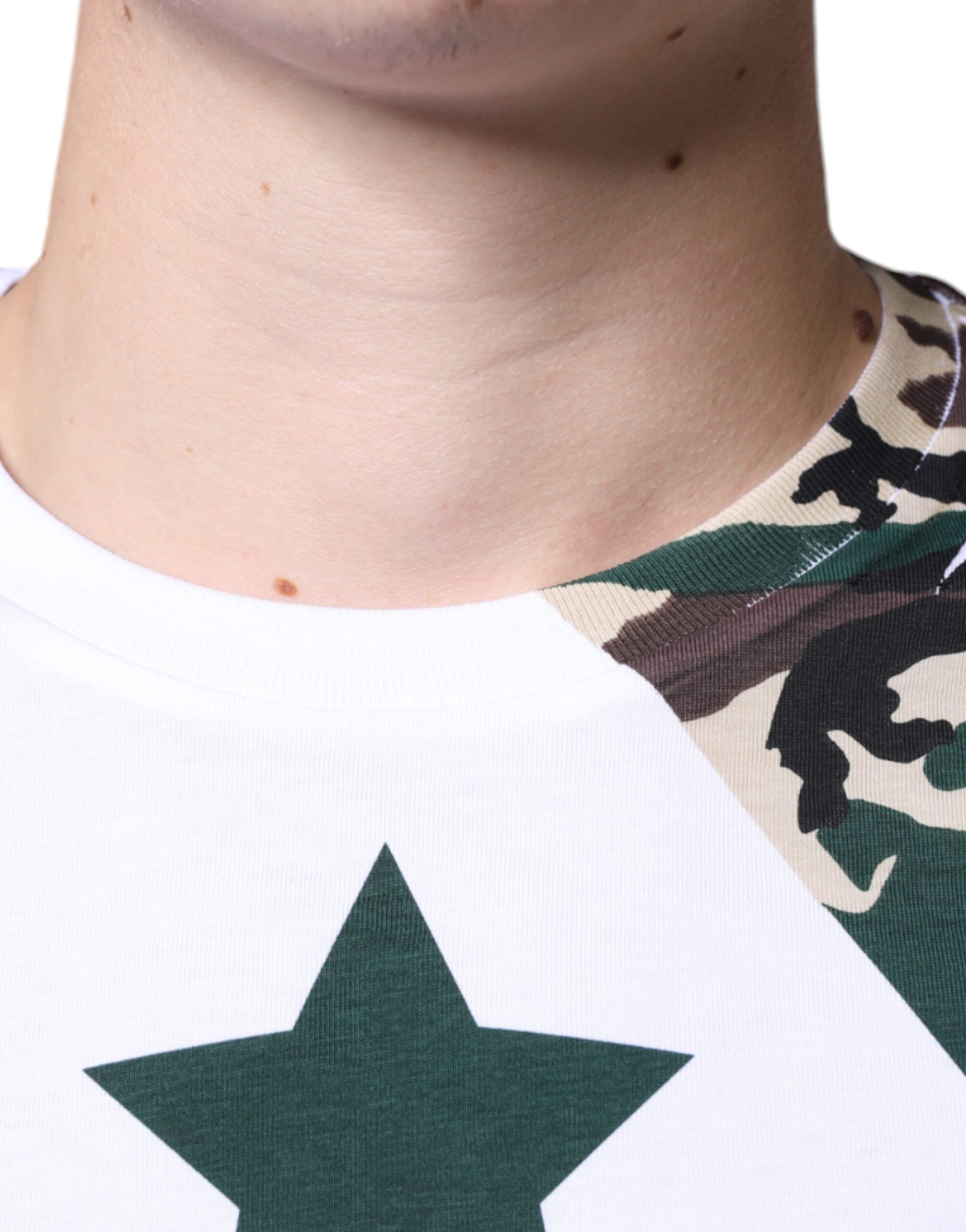 Dolce & Gabbana White Camouflage Stars Crew Neck T-shirt | Regal Royce