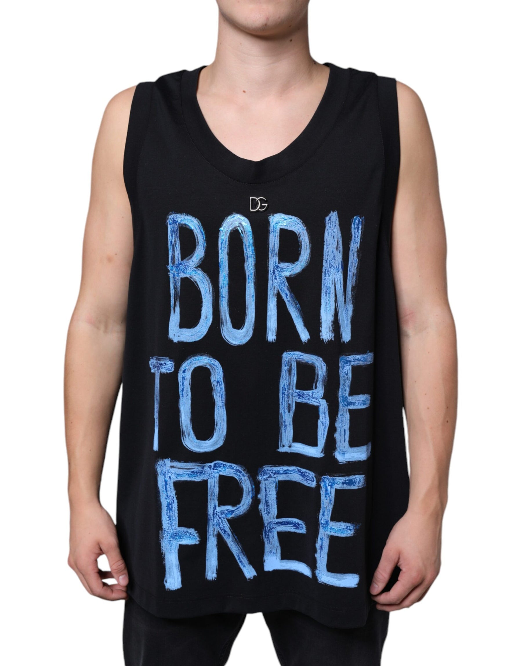 Dolce & Gabbana Black Cotton Born To Be Free Sleeveless T-shirt | Regal Royce