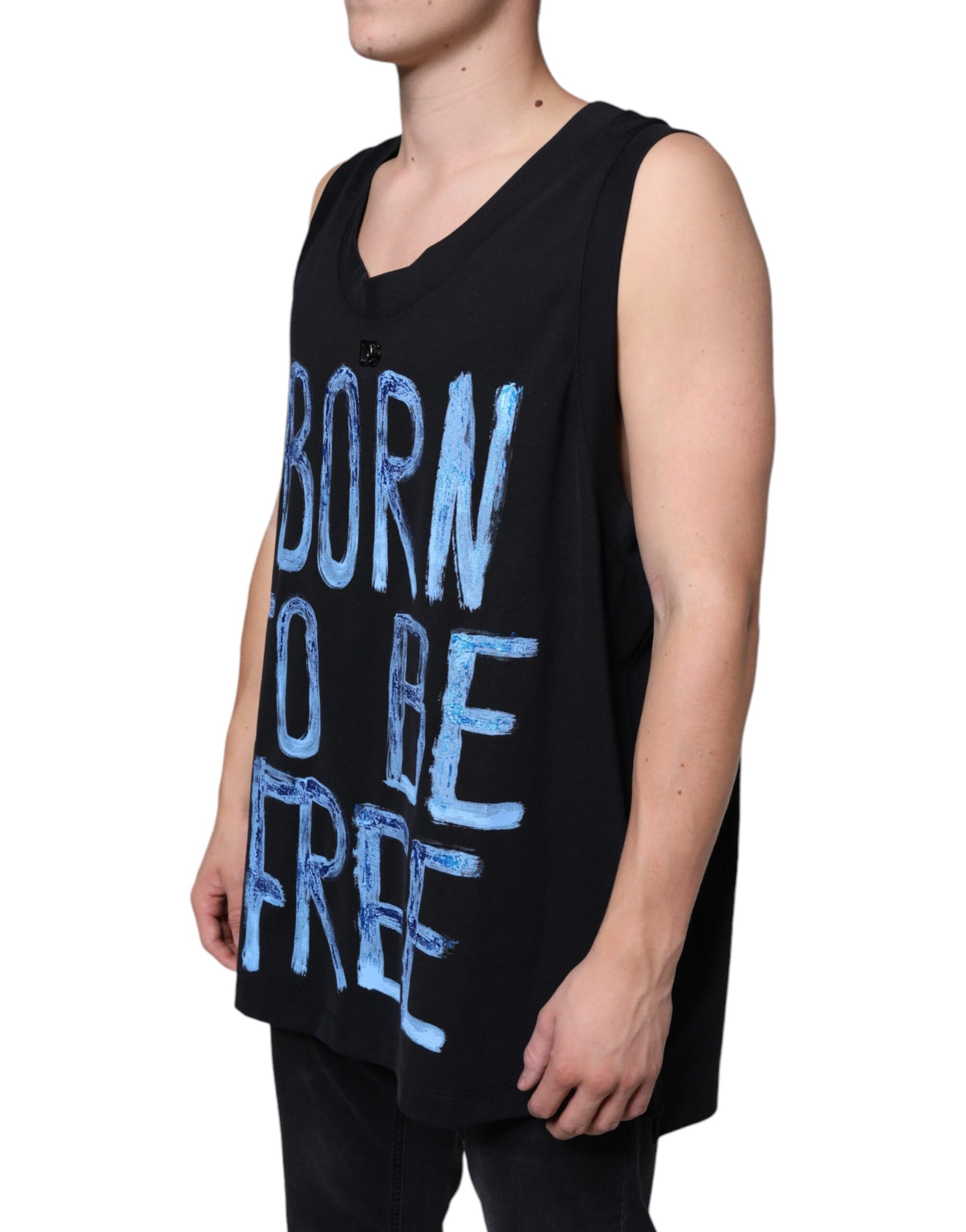 Dolce & Gabbana Black Cotton Born To Be Free Sleeveless T-shirt | Regal Royce
